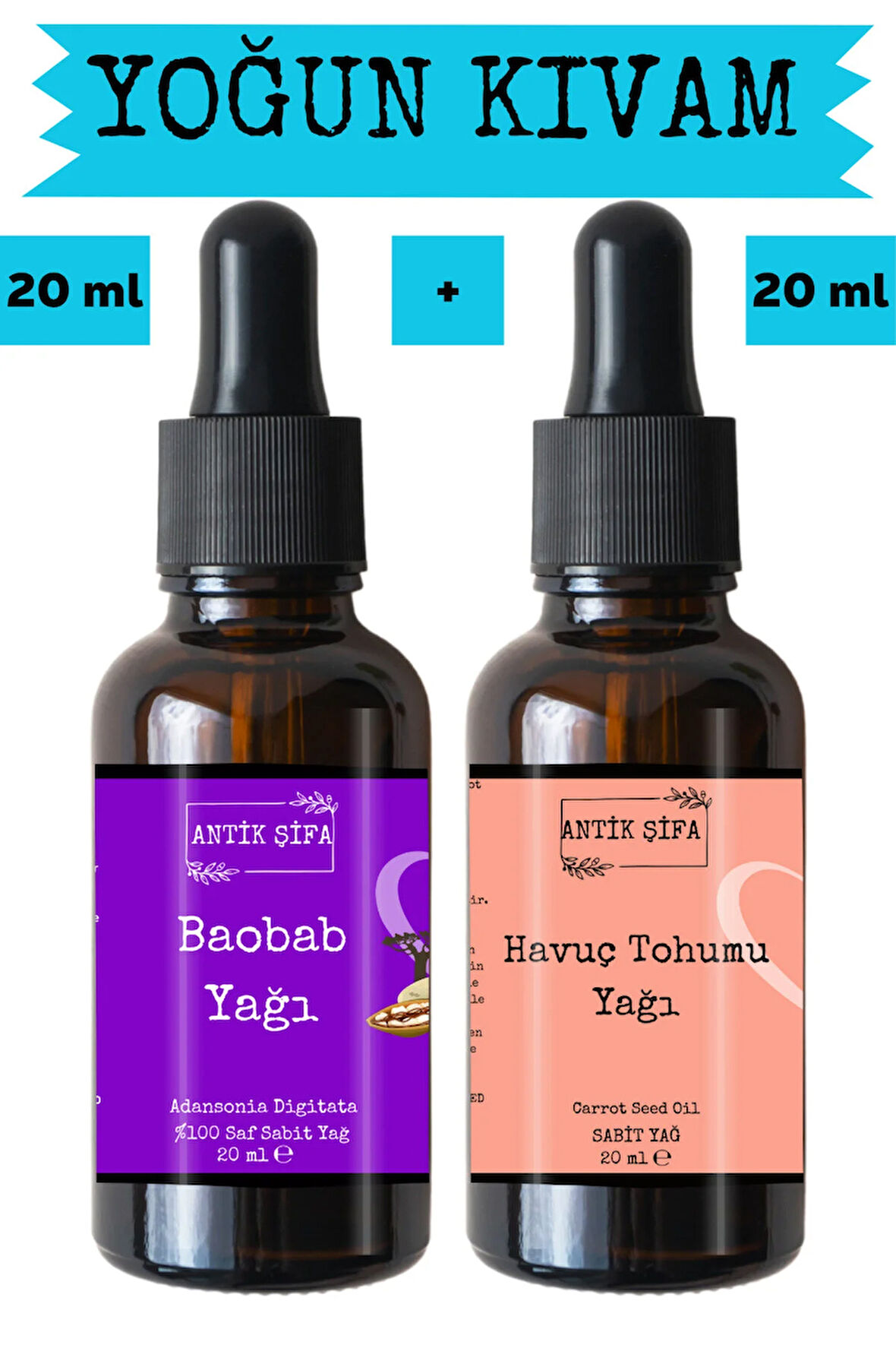 Havuç Tohumu Yağı ve Baobab Yağı 2 x 20 ml - %100 Soğuk Sıkım Saf