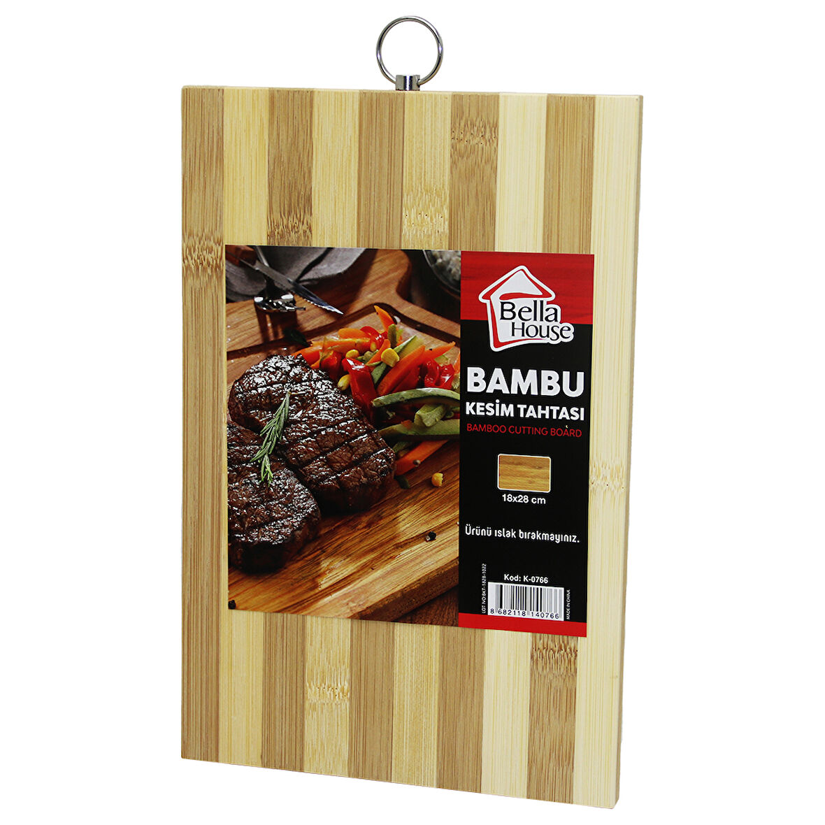 BEYAZ ÇİZGİLİ BAMBU KESİM PANO METAL KULPLU 18X28CM