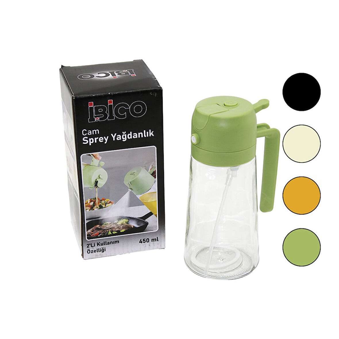 2İN1=SPREYLİ - AKITMALI CAM YAĞDANLIK 450ML KİLİTLİ KAPAKLI - SÜRAHİ MODELİ 