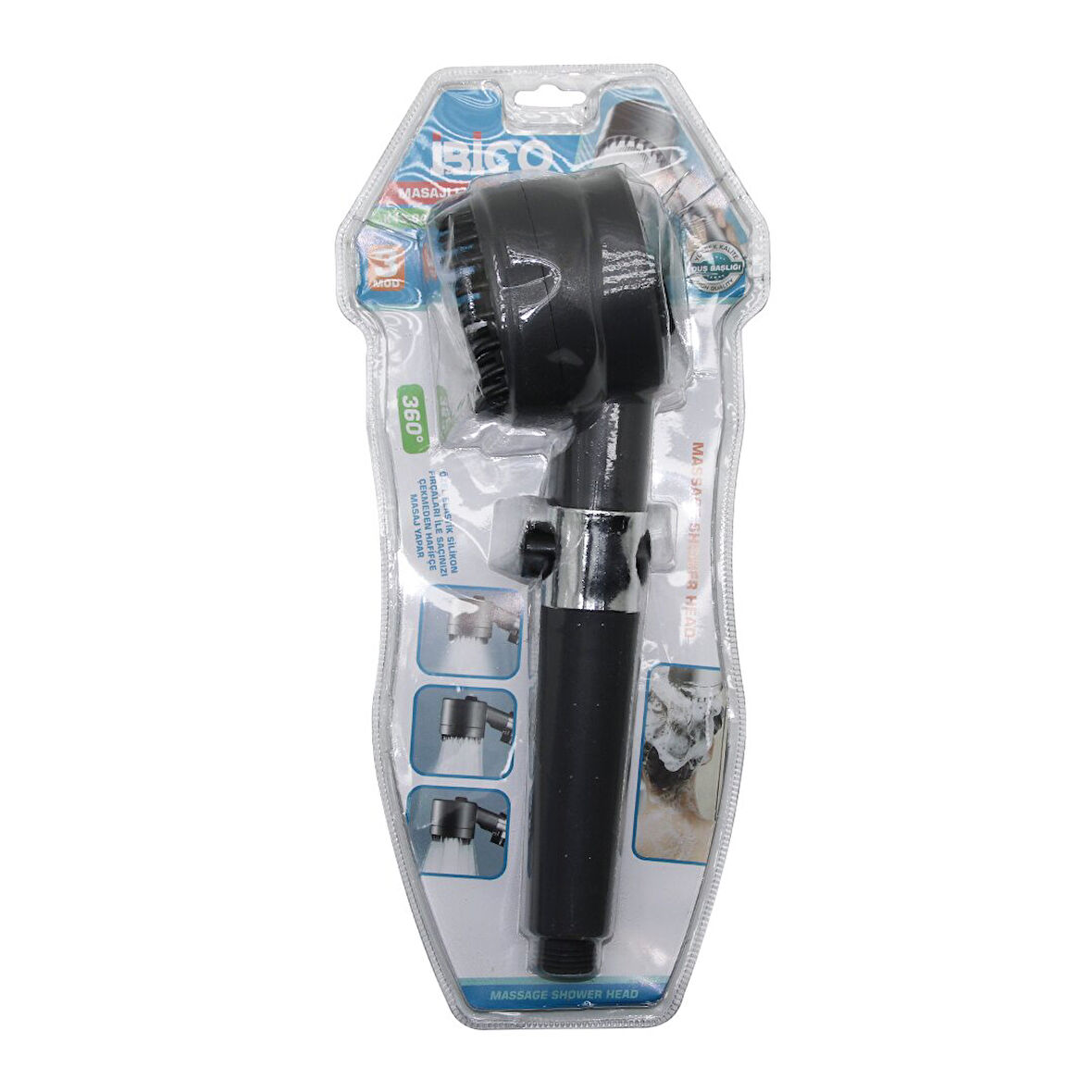 MASAJ UÇLU=ELASTİK SİLİKON  ULTRA DUŞ BAŞLIK  360 DERECE   3 MOD= FONKSİYONLU   SU STOP TUŞLU (4490)