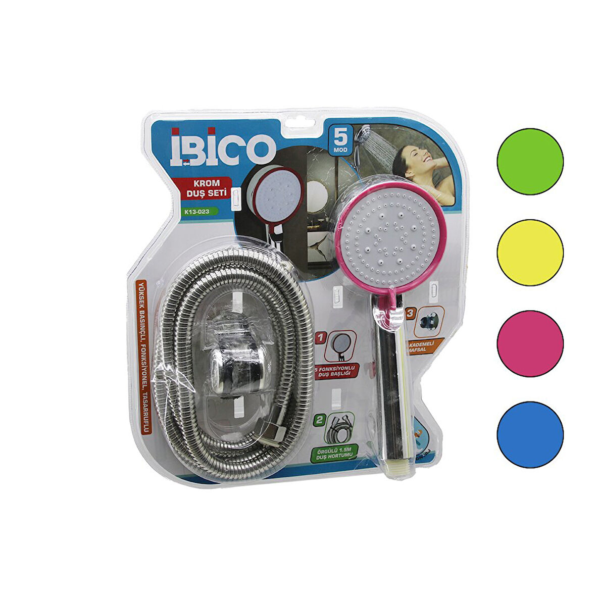 VAKUMLU - KROM  LÜKS DUŞ SETİ DUŞ BAŞLIK=5 MOD=FONKSİYON ÖRGÜLÜ HORTUM=1.5MT MAFSAL=3 KADEME (4490)