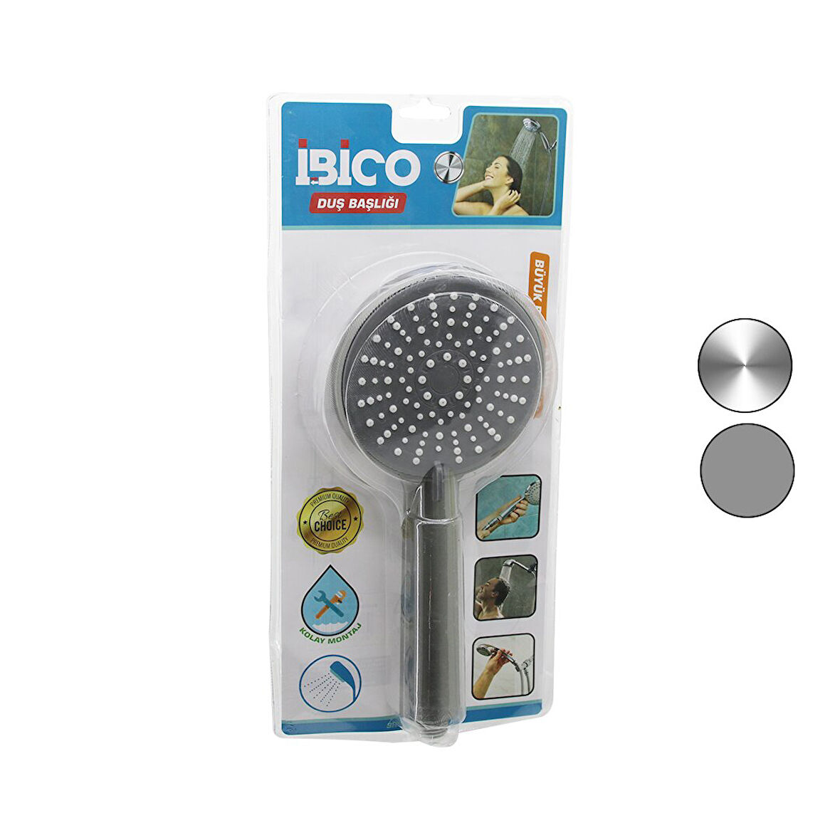 BÜYÜK BOY YUVARLAK=11CM DUŞ BAŞLIK KADEMELİ VAKUMLU KROM-GRİ GÖVDE-- BEYAZ-GRİ ZEMİN - İĞNESAP:14CM (4490)