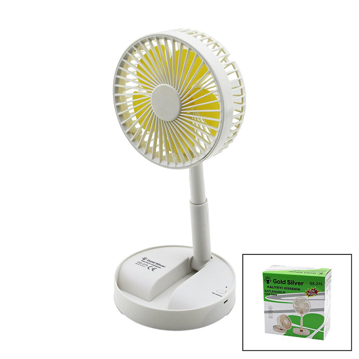 MASA ÜSTÜ VANTİLATÖR USB ŞARJIL KATLANIR FAN=13.6CM - UZAYAN AYAK=11-16CM 180 DERECE TELEFONLUKLU GS-275 (4490)