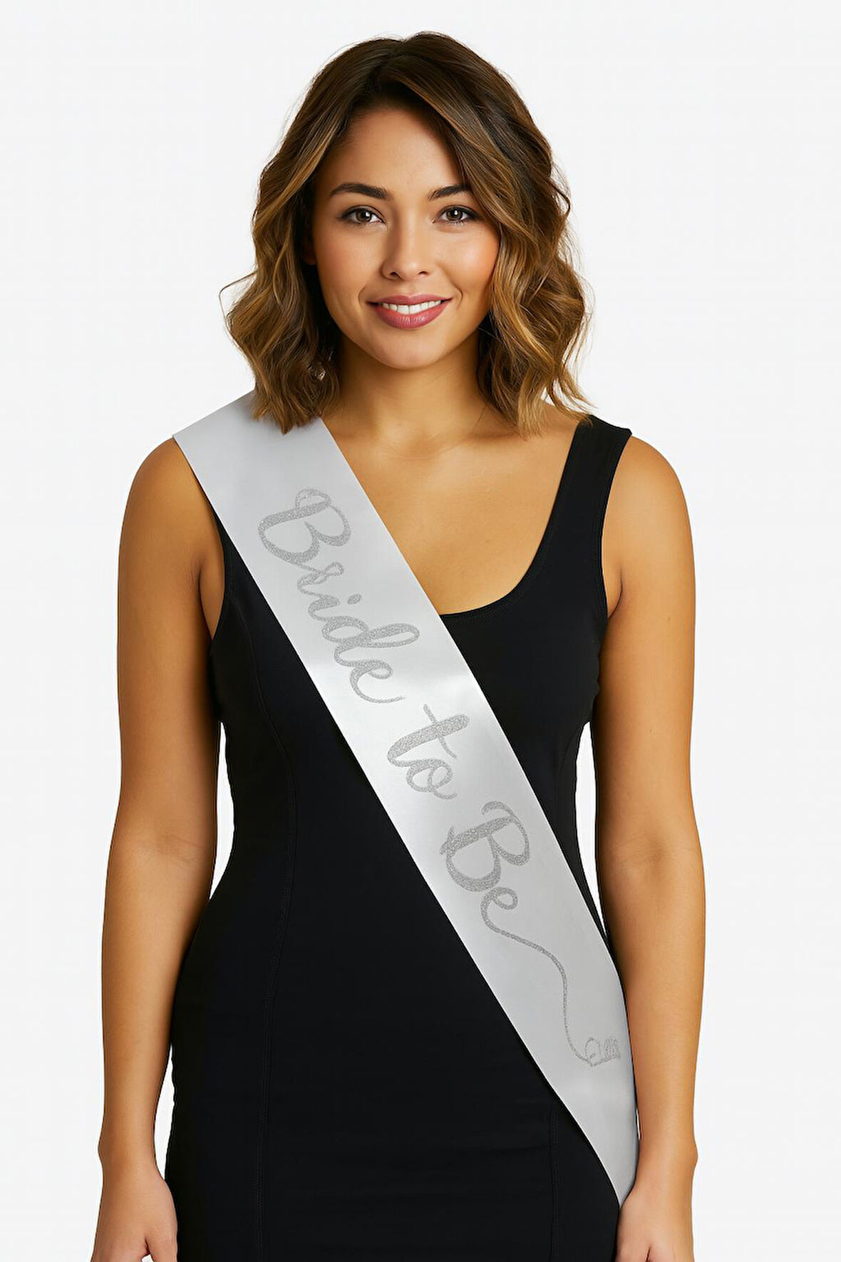 Beyaz Saten Üzerine El Yazısı İtalik Gümüş Bride To Be Kuşağı 10 cm Genişlik (4490)