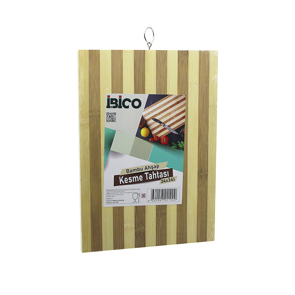 24 X 34 X 1.4CM BEYAZ ÇİZGİLİ AHŞAP BAMBU KESİM PANOSU - KESME TAHTASI METAL KULPLU (4490)
