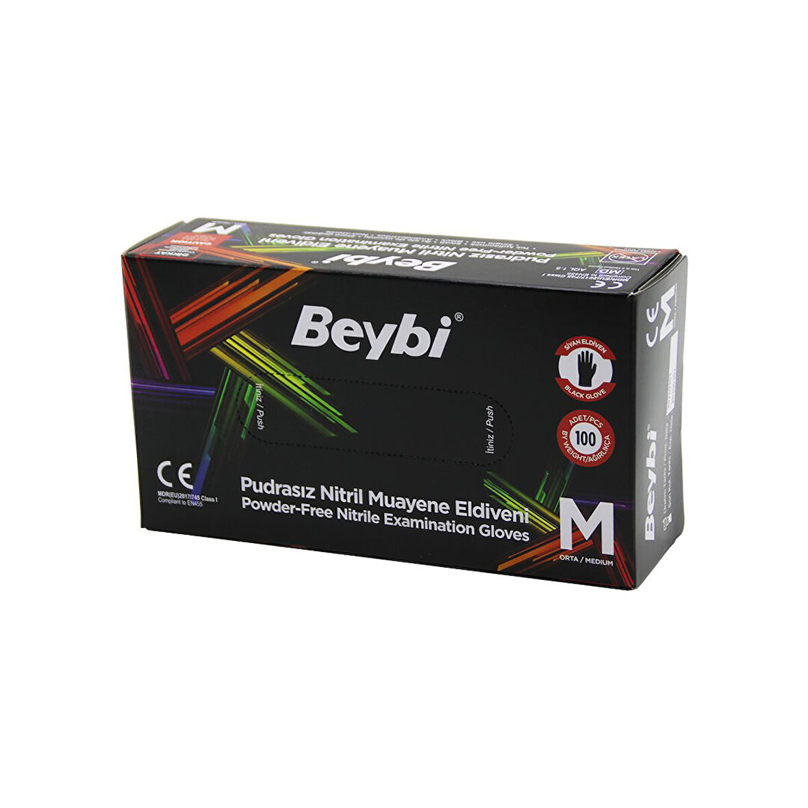 BEYBİ M SİYAH PUDRASIZ NİTRİL MUAYENE ELDİVENİ 100LÜ  