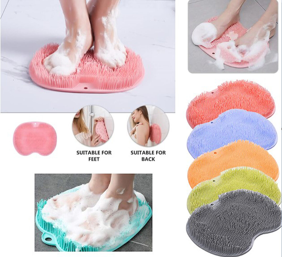 Vantuzlu Banyo Sırt Fırçası ve Masaj Matı (4490)