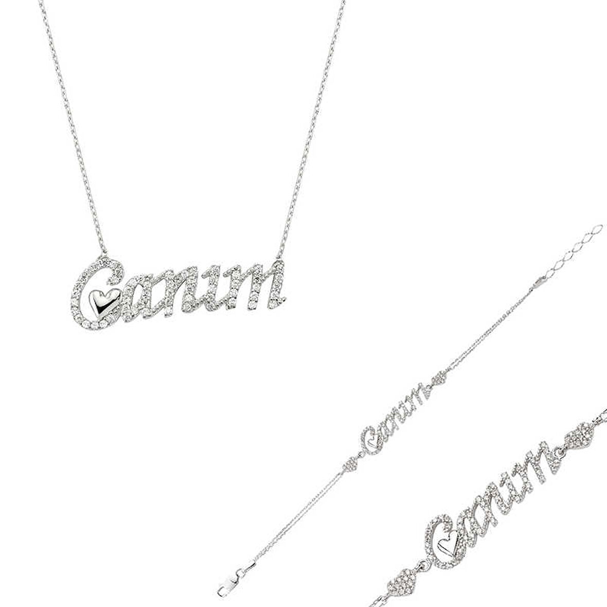 925 Ayar Gümüş Canım Yazılı Kalp Set ST2610068 (491491)