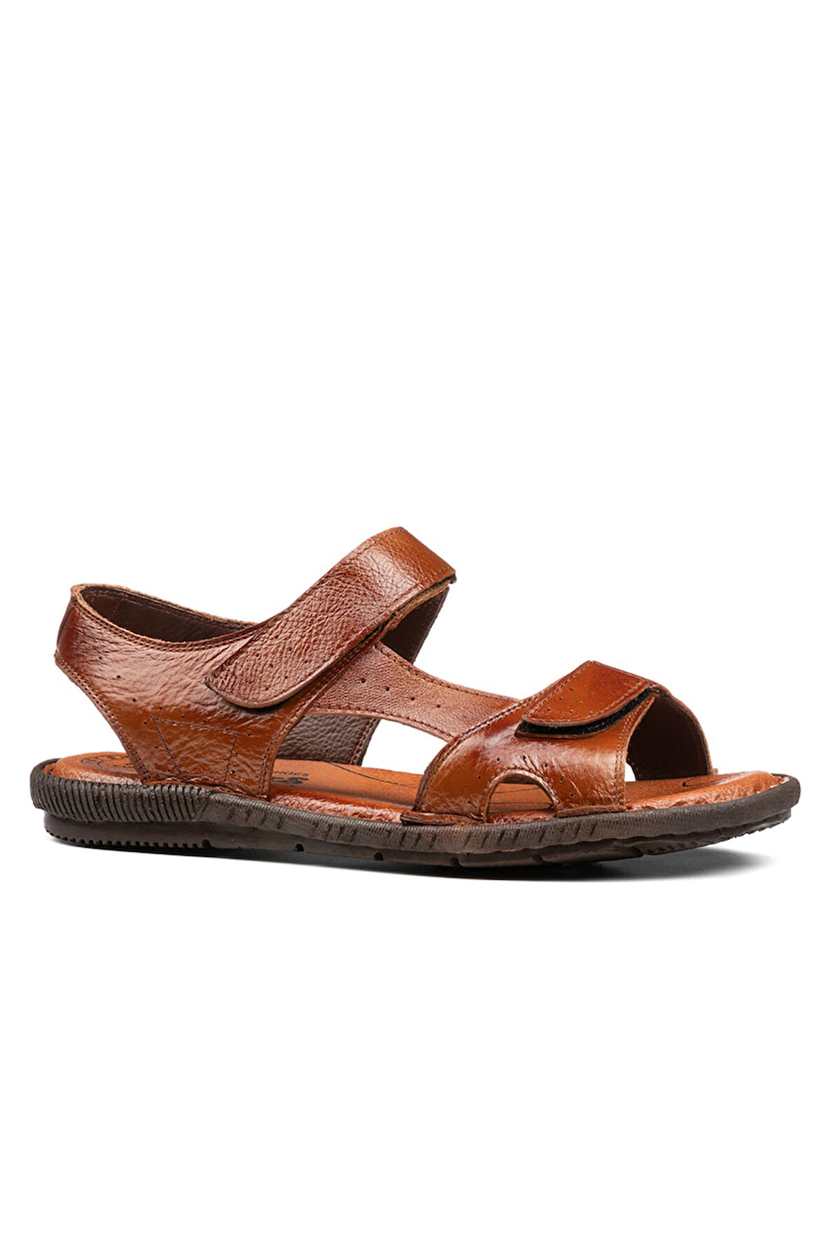 Günlük Erkek Hakiki Deri Rahat Yumuşak Kalıp Yazlık Tek Bant Cırtlı Kaymaz Taban Sandalet 107
