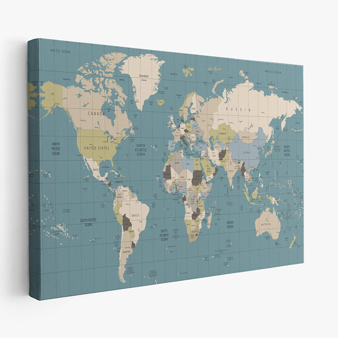 Harita Sepeti Dünya Haritası Meridyenli Dekoratif Kanvas Tablo 1070