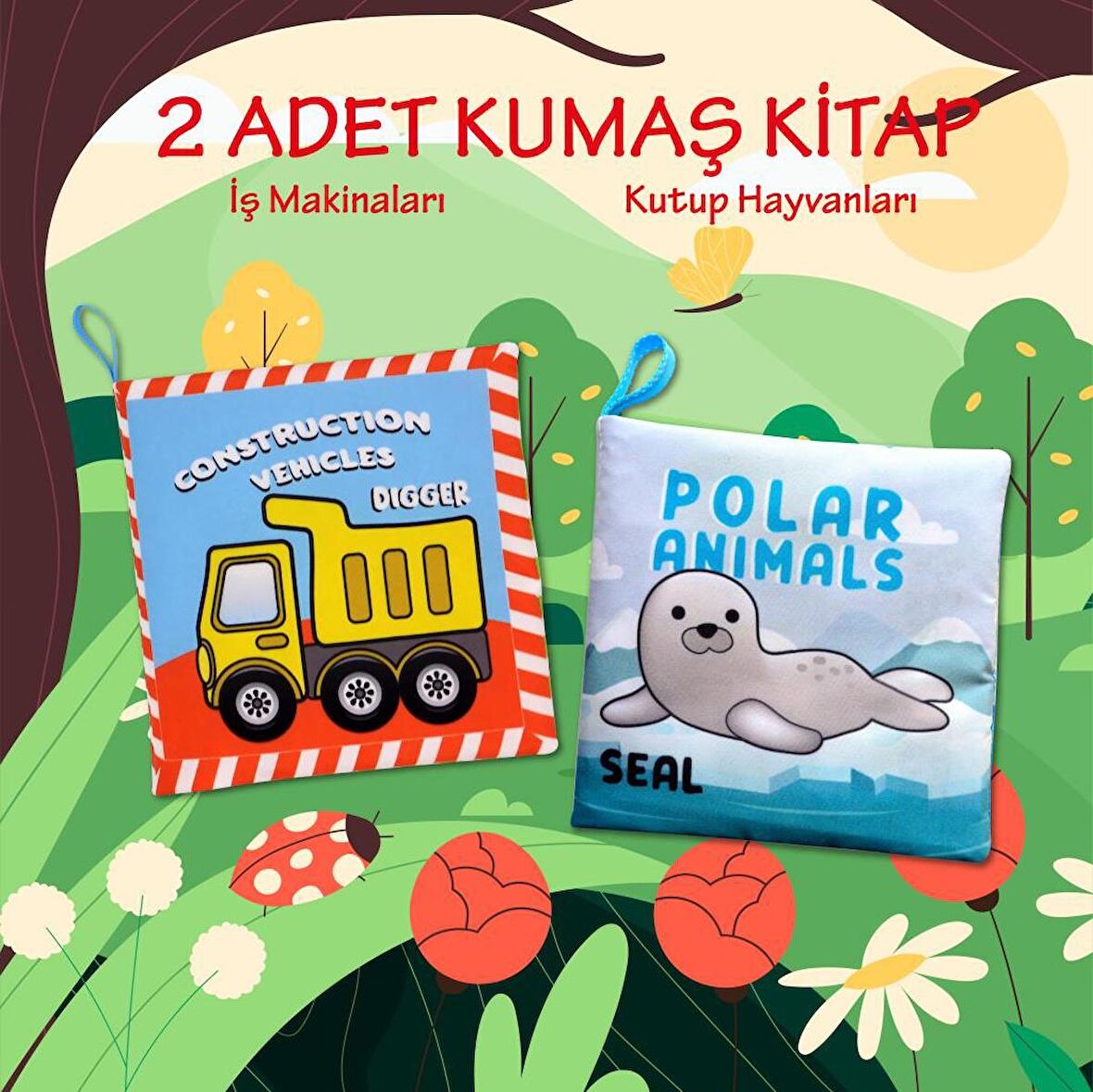 Lisinya247 2 Kitap  İngilizce İş Makineleri Ve Kutup Hayvanları Kumaş Sessiz Kitap Alithestereo