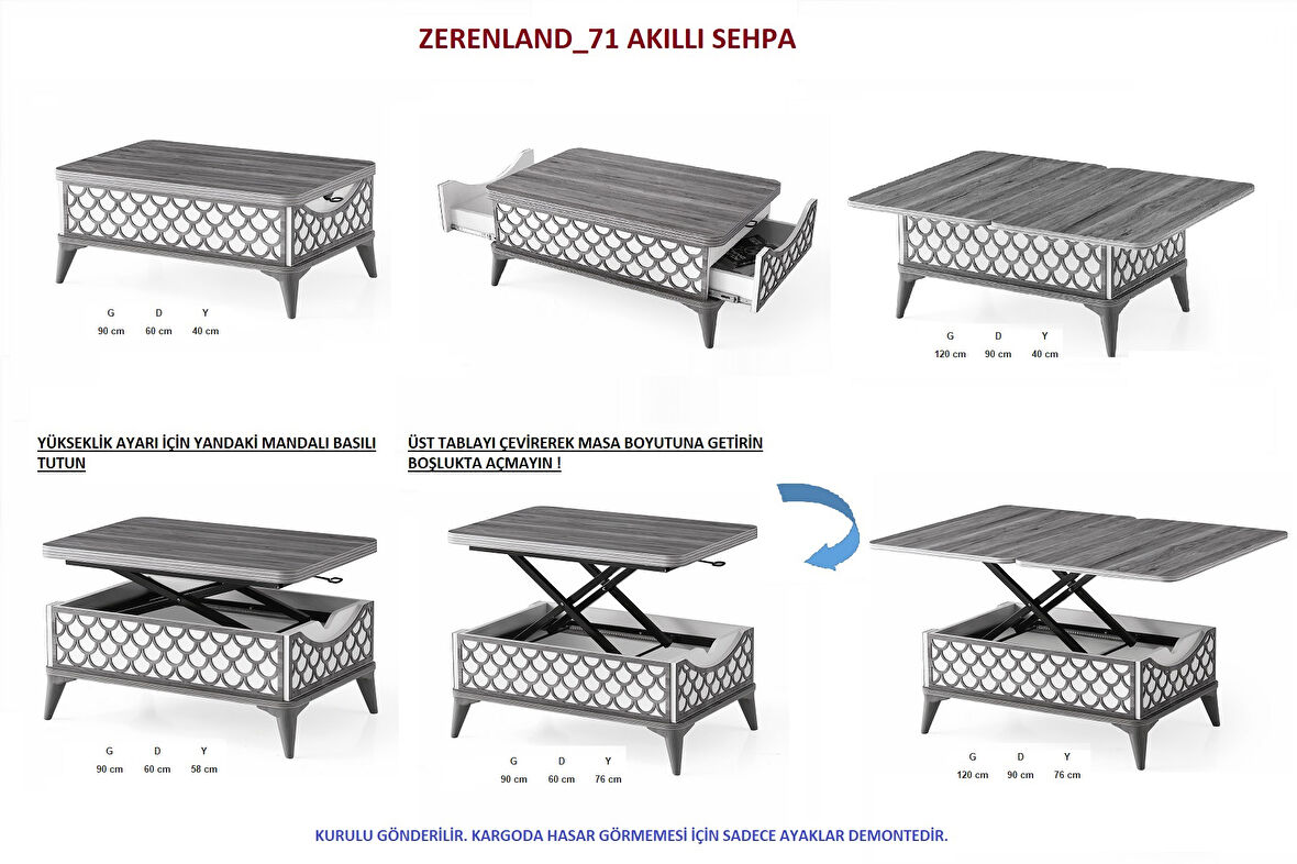 Zerenland 17 Çift Çekmeceli Tekerlekli Akıllı Sehpa