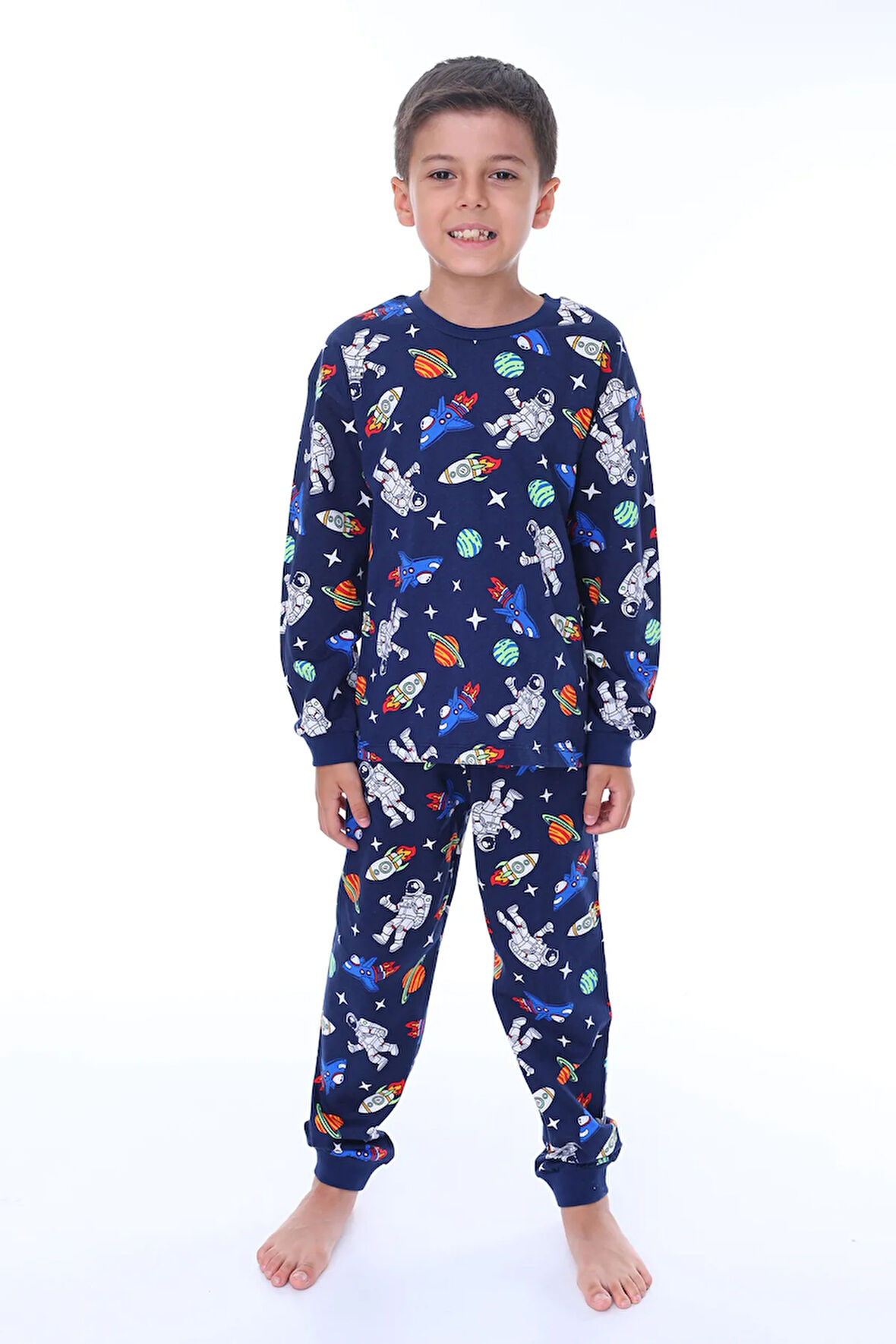 Astronot Temalı Pamuk Unisex Çocuk Pijama Takımı