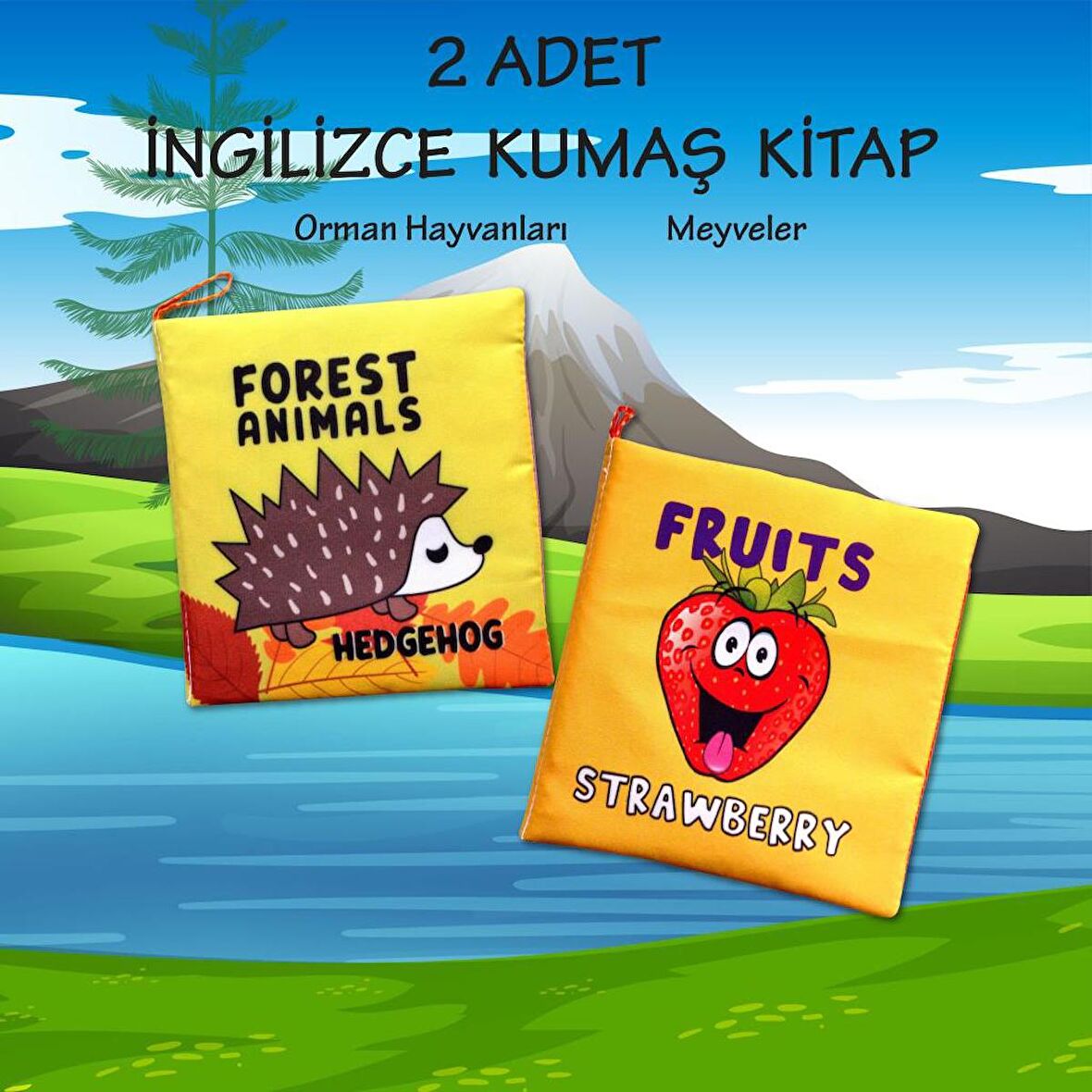 Lisinya247 2 Kitap  İngilizce Orman Hayvanları ve Meyveler Kumaş Sessiz Kitap alithestereo