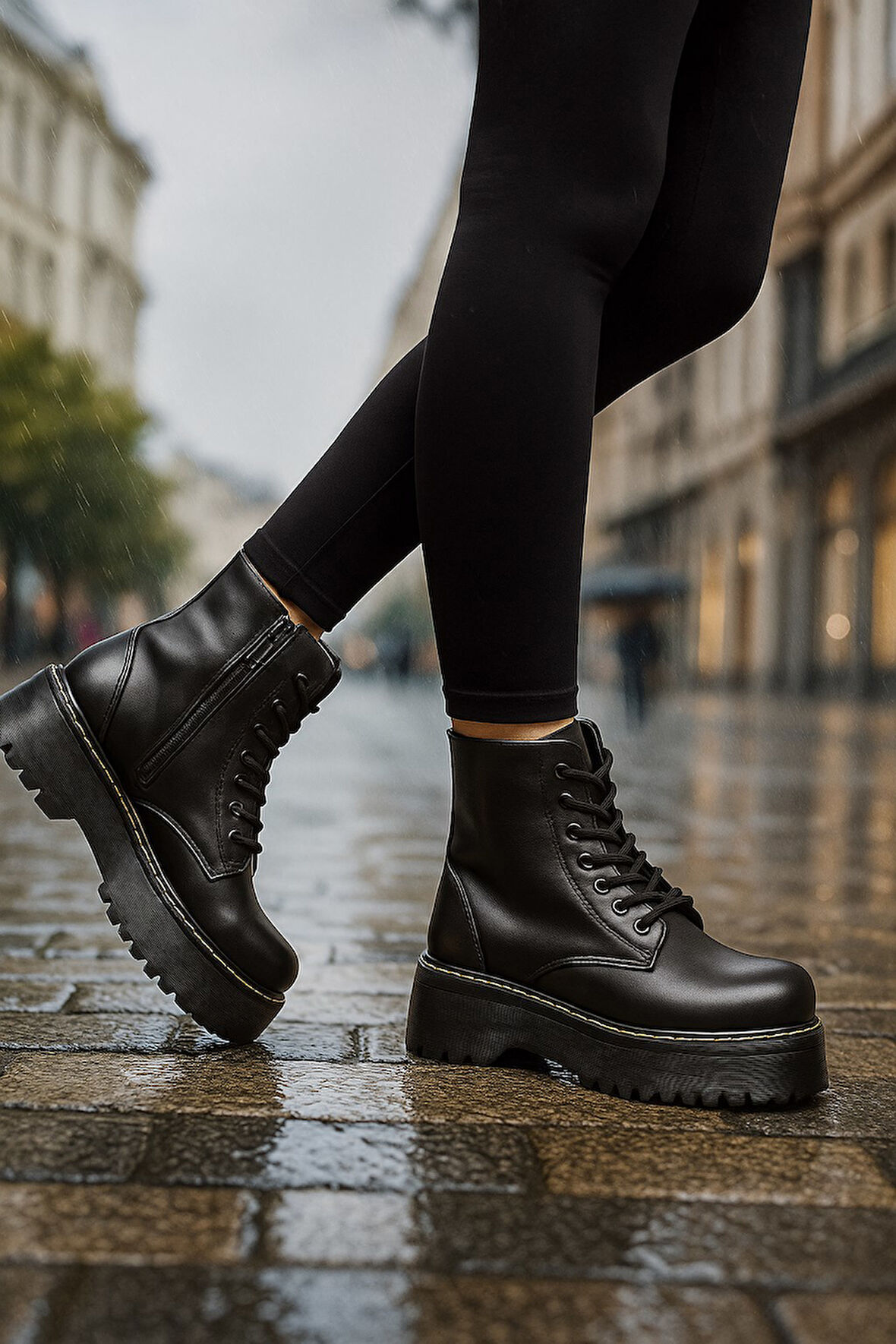 Günlük Kadın Bot Bağcıklı Kalın Yüksek Tabanlı Yumuşak Hafif Rahat Bootie 1073