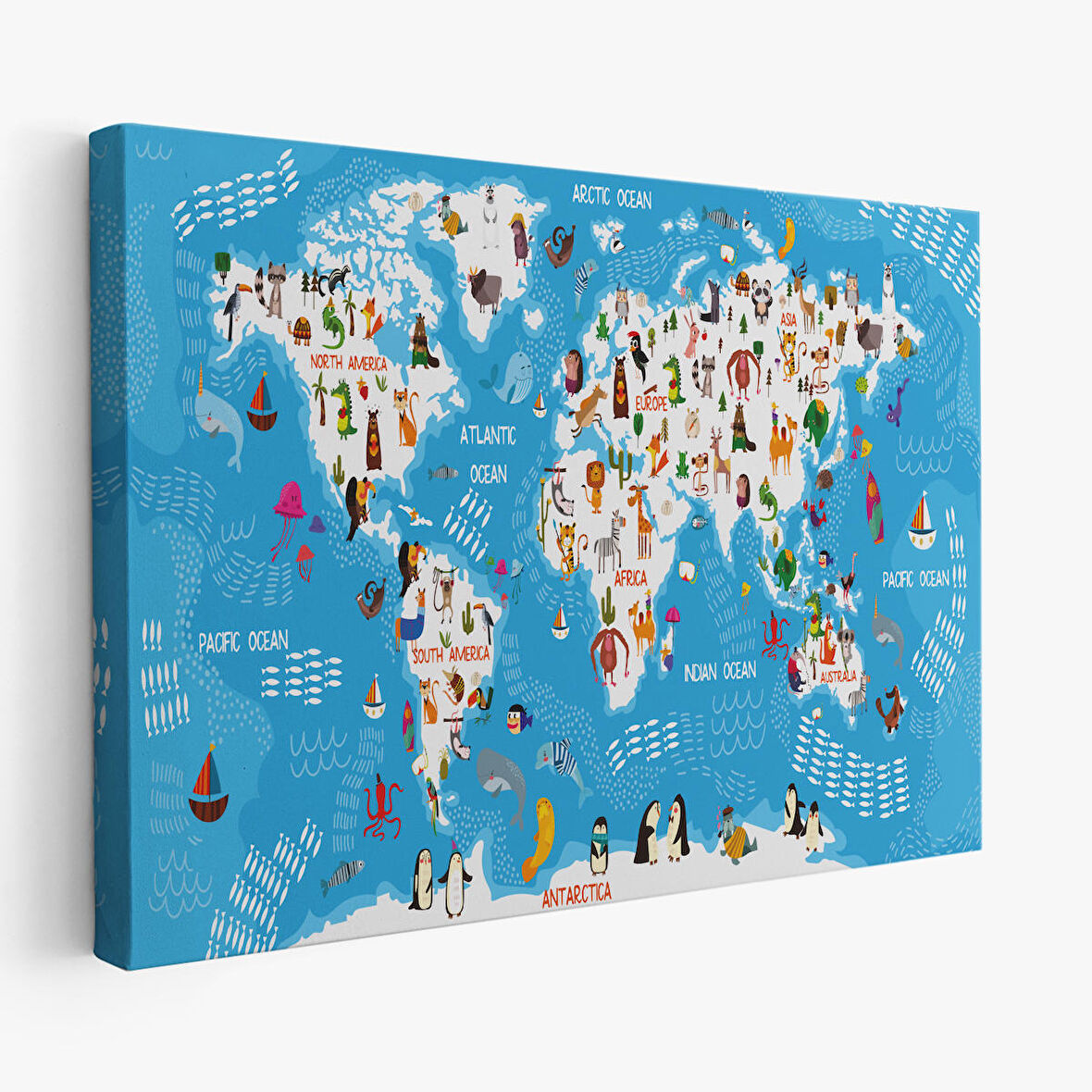 Harita Sepeti Çocuk Odası Hayvan Desenli Dekoratif Kanvas Tablo 1074