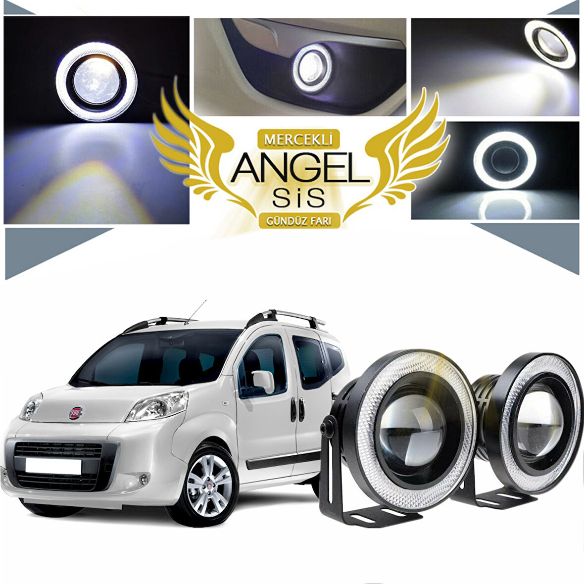 Fiat Fiorino Uyumlu, Universal Mercekli Led Angel Sis Farı, 76mm Beyaz Renk