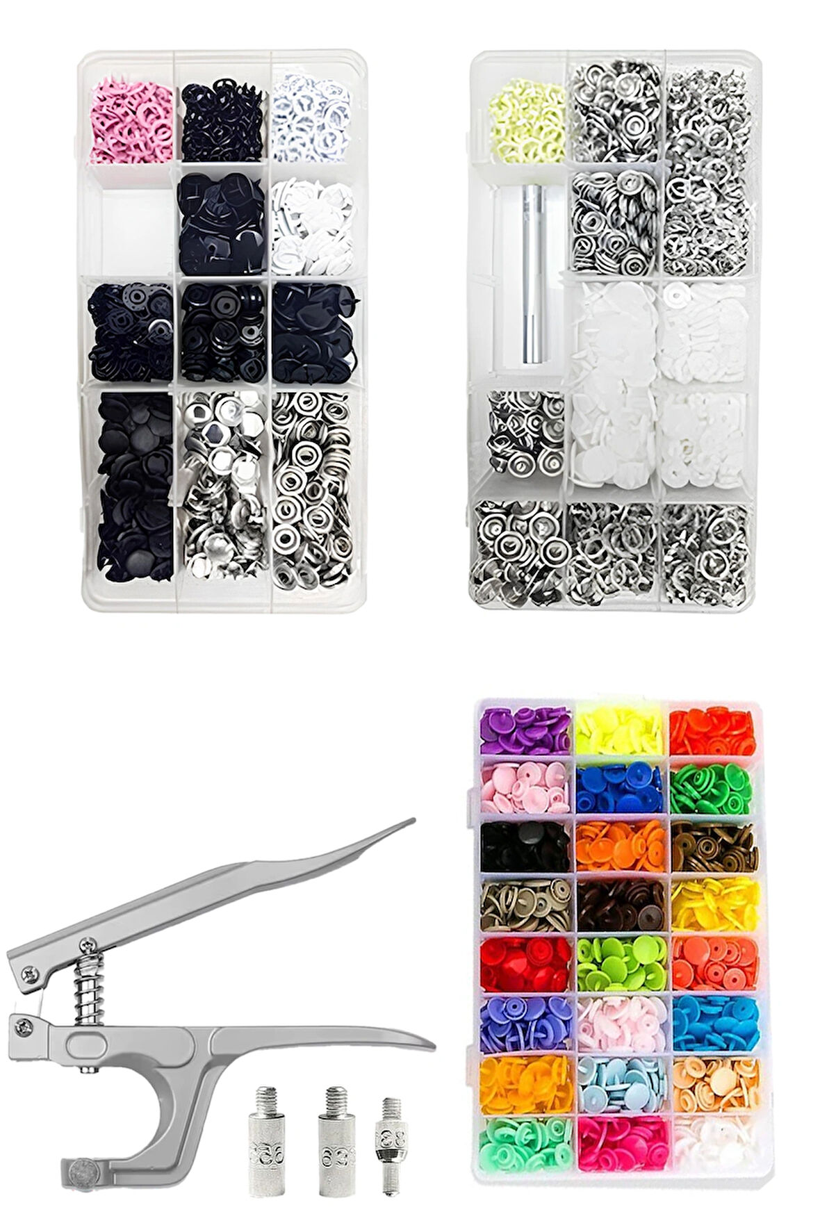 503 Adet Set Plastik Metal Kapaklı Çıt Çıt ve El Pensesi Çakım Seti 9.5mm-10.5mm-12.5mm