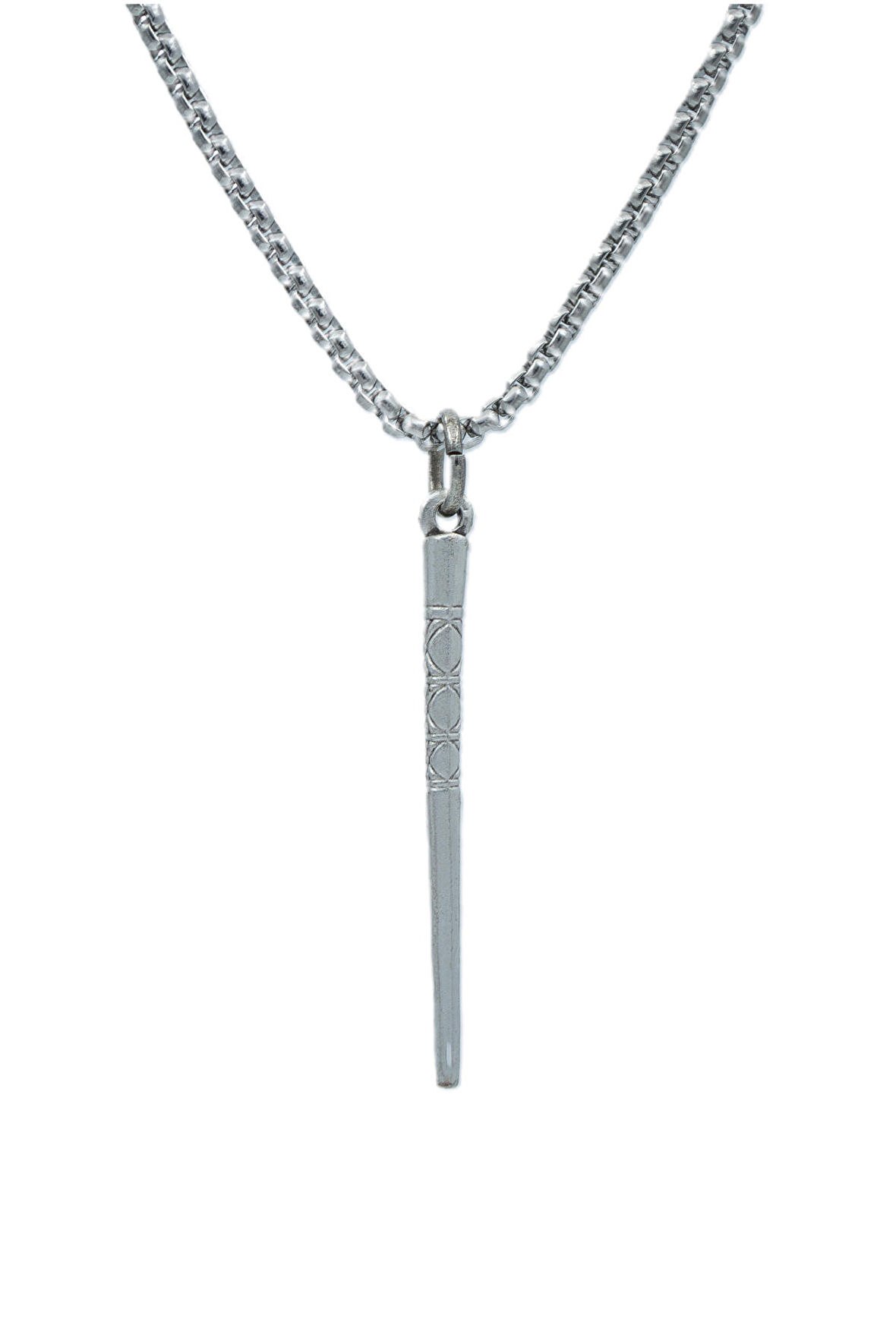 Etknik Desenli Çubuk, Örme Zincir Kolye - Gümüş Kaplama - Erkek Kadın Kolye - No:1329