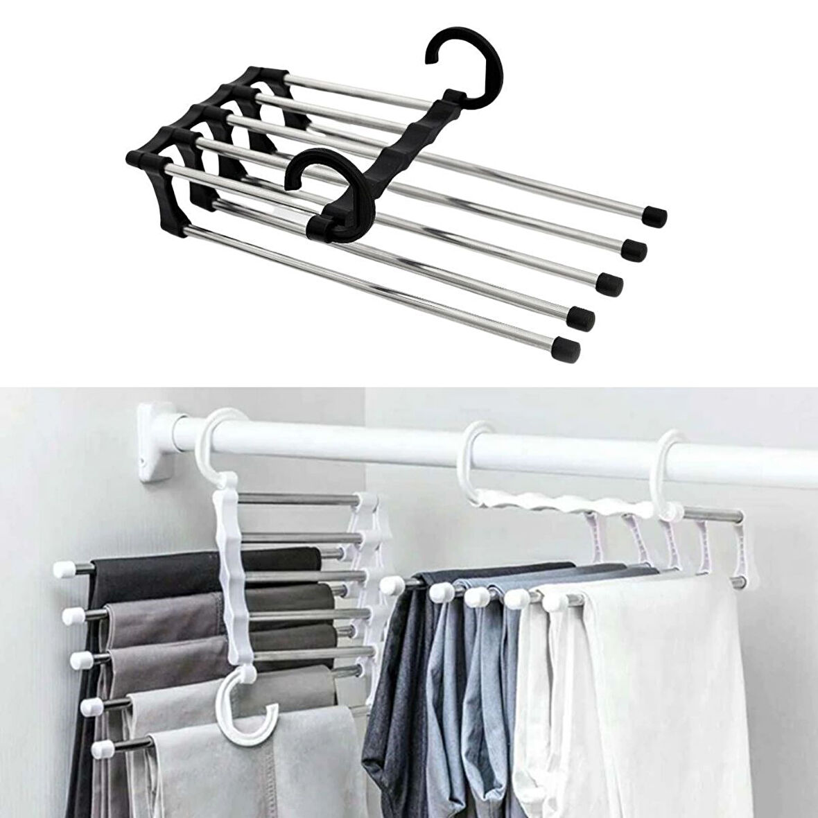 Hareketli Dolap İçi Pantolon Kravat Şal Askı Sistemi Düzenleyici Katmanlı Askılık Organizer (5224)