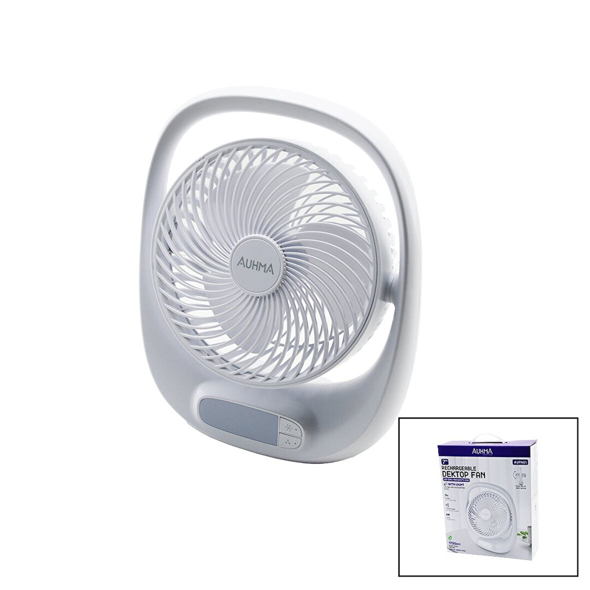 USB 7 İNÇ- 20CM MASA ÜSTÜ FAN VANTİLATÖR IŞIKLI 5W 180 DERECE 3 KADEME HIZ - 3 PERVANE STAND=24.8X30.5X8CM AUFN-01 (5224)