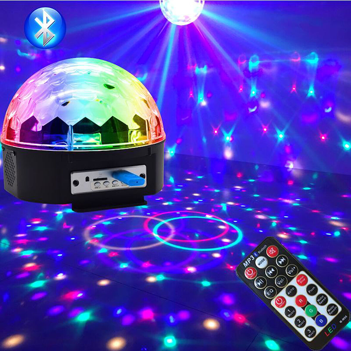 Küre Disko Topu Müzik Çalar Renkli Lazer Işıklı Bluetooth (5224)
