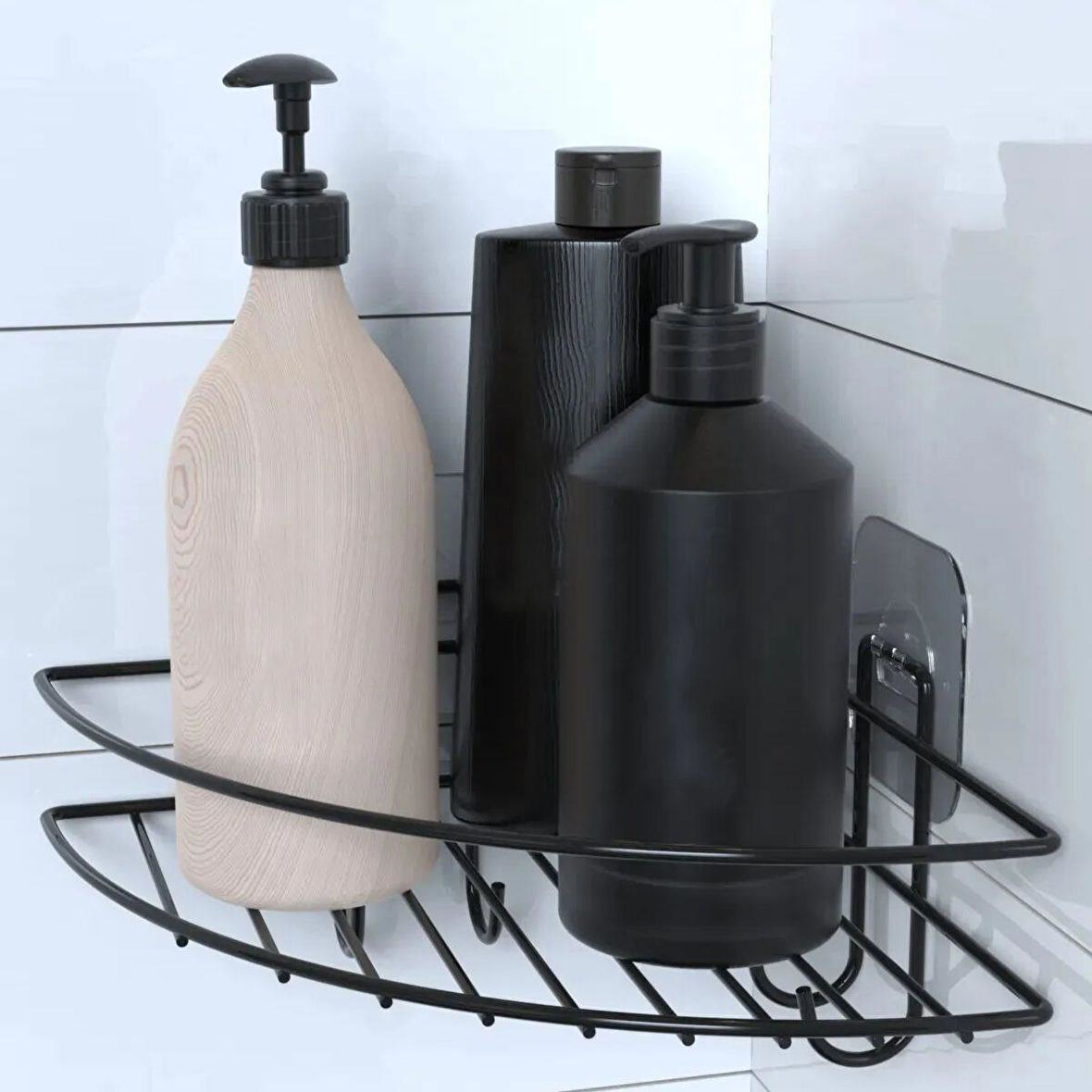 Yapışkanlı Banyo Köşeliği Kancalı Köşe Rafı Duş Şampuanlık Duvar Düzenleyici Organizer Raf (5224)