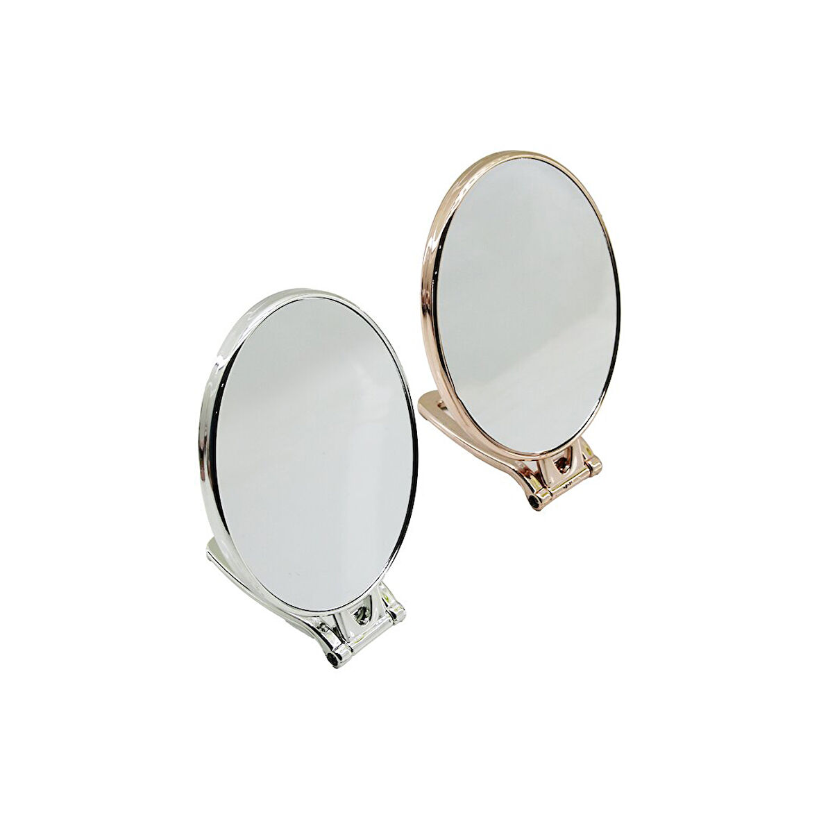 OVAL   6.5 İNÇ=16.5X13CM  MAKYAJ AYNASI  ÇİFT TARAFLI   BRONZ - GÜMÜŞ PLS.ÇERÇEVE   KATLANIR AYAKLI (5224)