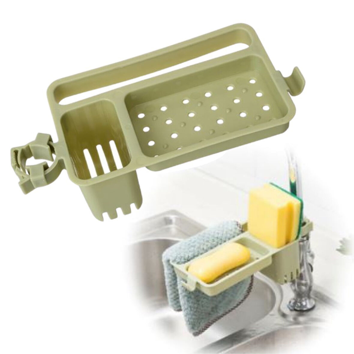 Musluğa Takılan Sünger Havlu Askılı Sabun Hazneli mutfak Banyo Lavabo Düzenleyici Organizer (5224)