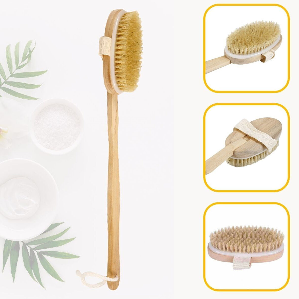 Doğal At Kılı Selülit Karşıtı Sapı Çıkabilen Ahşap Banyo Fırçası (5224)