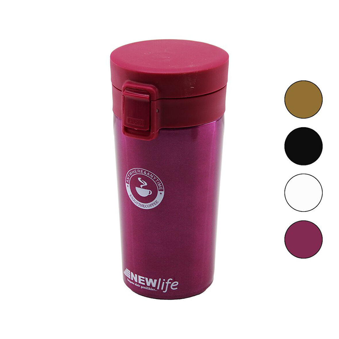 ÇELİK=18-8 METAL TERMOS KUPA BARDAK 300ML FİLTRELİ KULPSUZ BAS-AÇ KİLİTLİ KAPAK (5224) AZ-5224Gok223477