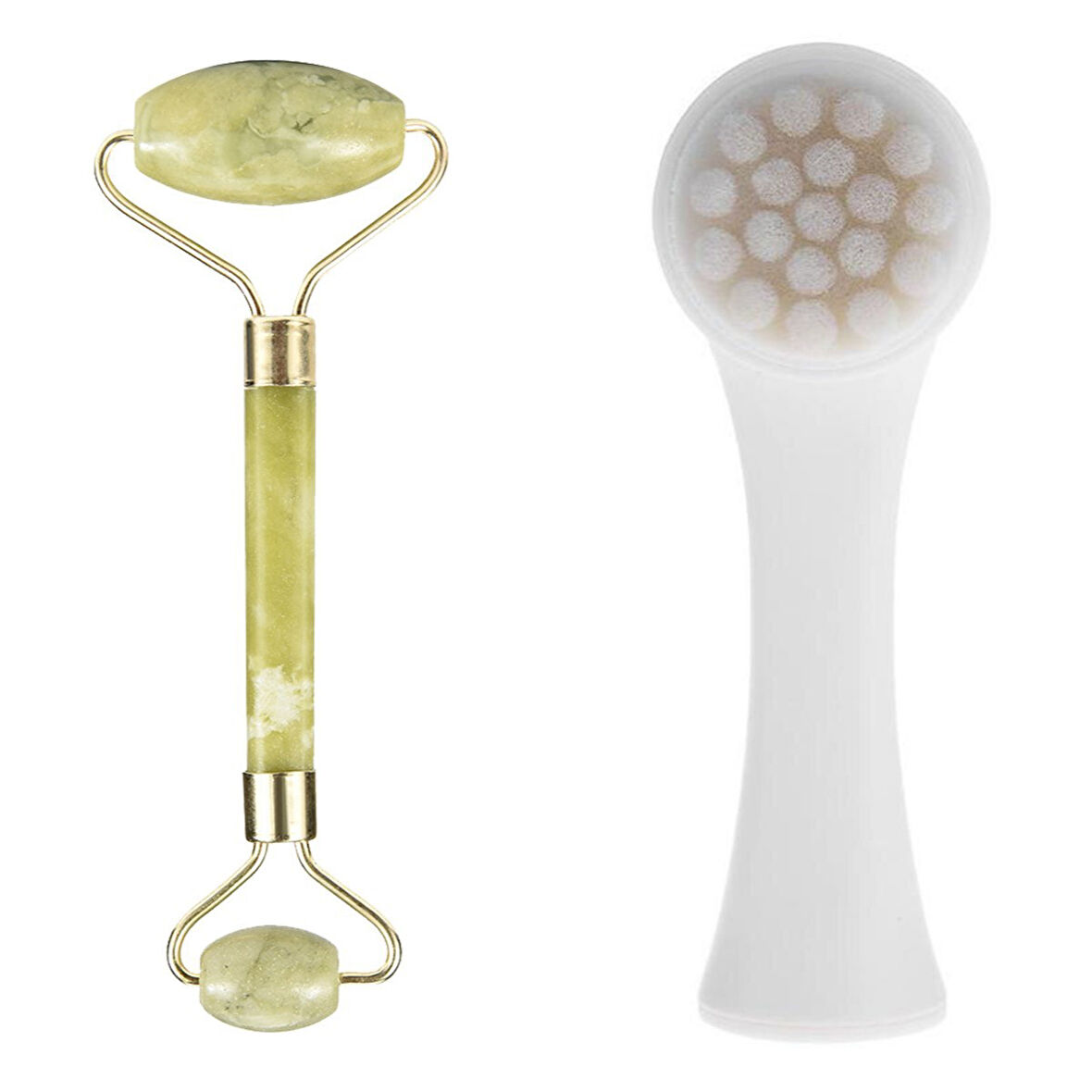 2&apos;li Set Çift Taraflı Cilt Temizleme Fırçası ve Yeşim Taşı Çift Taraflı Cilt Masaj Aleti (5224)