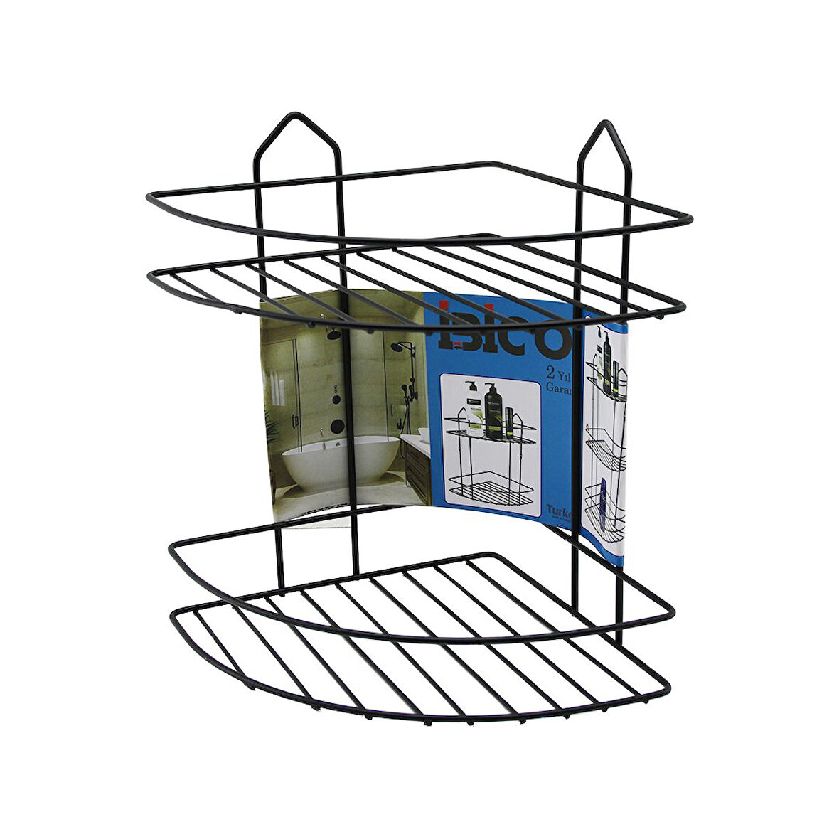 SİYAH  2 KATLI - ÜÇGEN METAL BANYO KÖŞELİK - DUŞKABİN RAF (5224)
