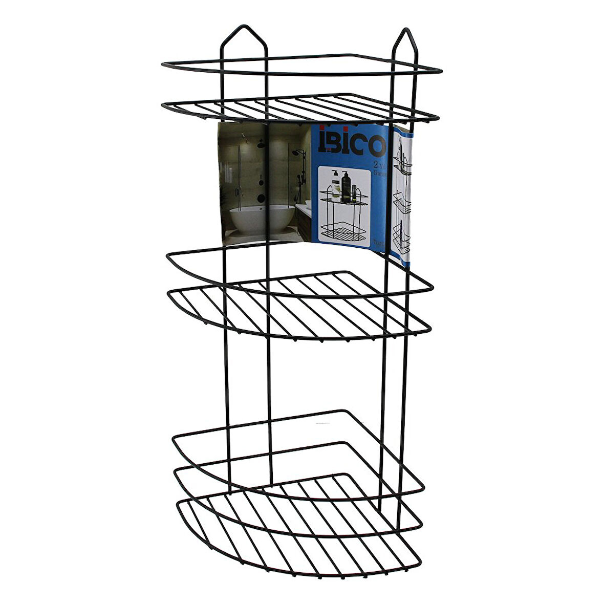SİYAH  3 KATLI - ÜÇGEN METAL BANYO KÖŞELİK - DUŞKABİN RAF (5224)
