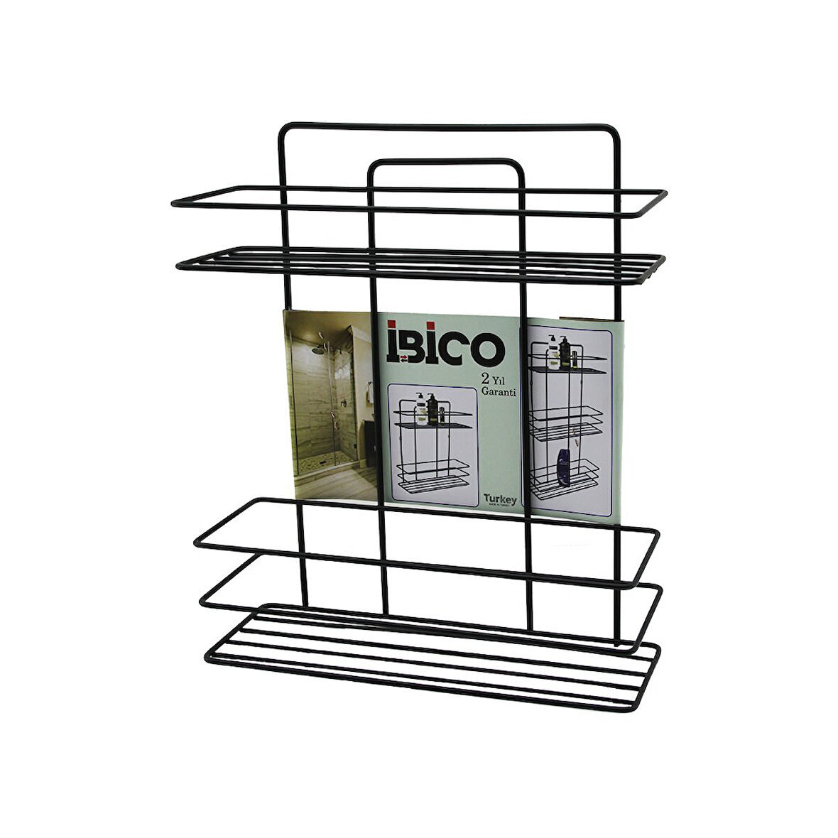 SİYAH  2 KATLI - DİKDÖRTGEN   METAL  BANYO KÖŞELİK - DUŞKABİN RAF - ŞAMPUANLIK (5224)