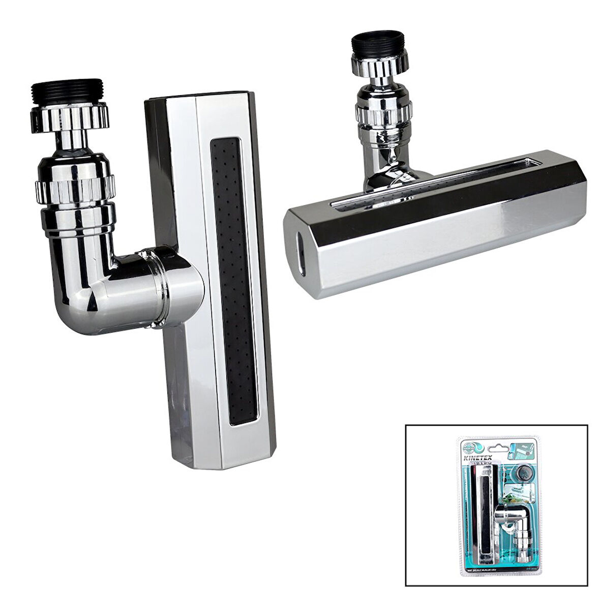 GÜMÜŞ  GENİŞ  360 DERECE DÖNEBİLENOYNAR BAŞLIK - 4 MOD  PERLATÖR ŞELALE MUSLUK UCU (5224)