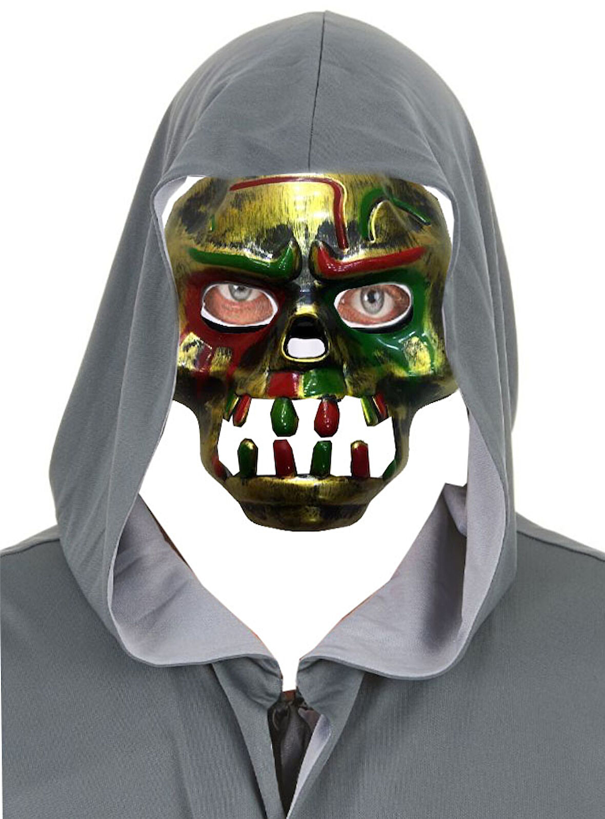 Kırmızı Kanlı Dişli Dracula Kafatası Maskesi Altın Renk (5224)