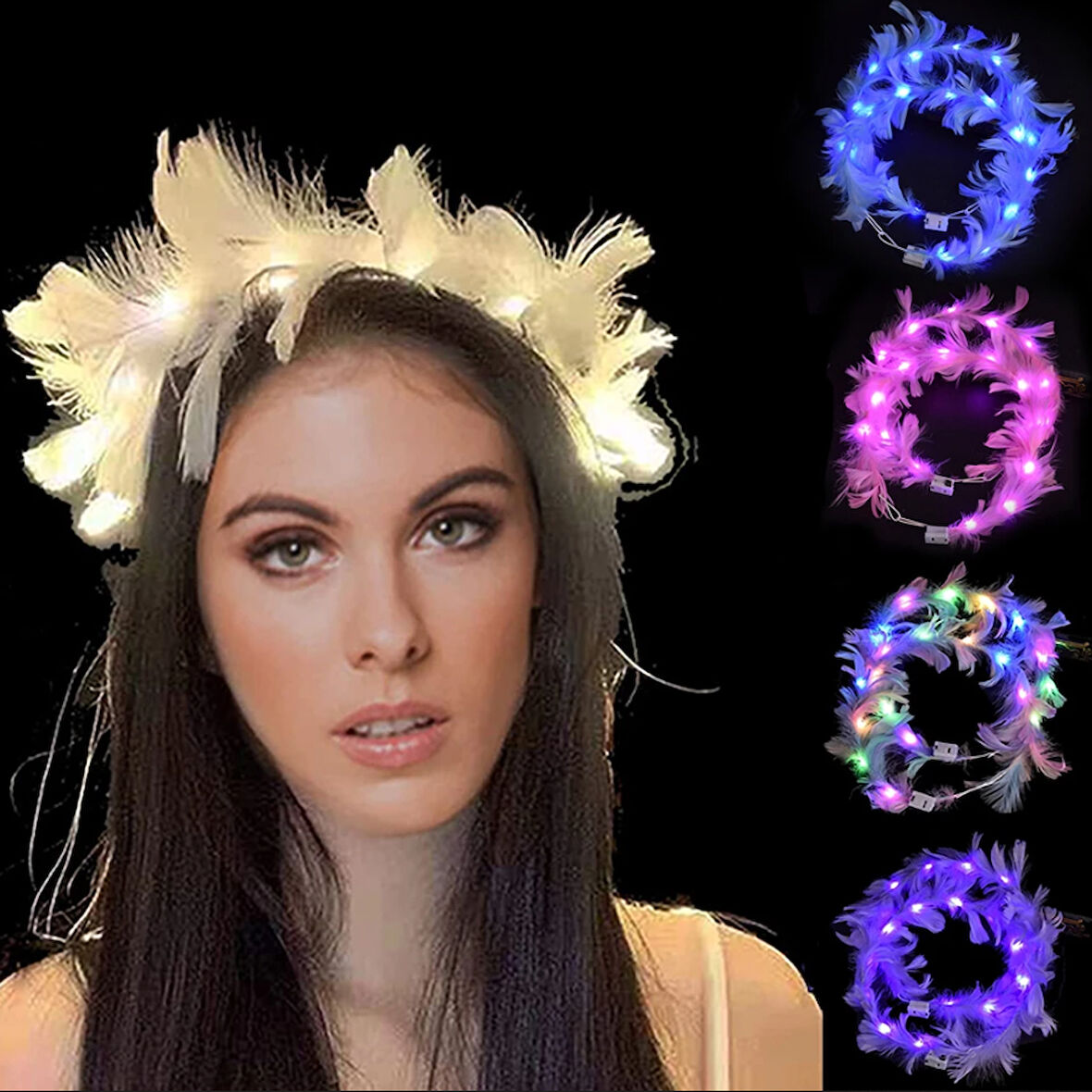 Led Işıklı Rengarenk Yanan 3 Fonksiyonlu Otrişli Parti Tacı Beyaz Renk 12x12 cm (5224) AZ-52241887430