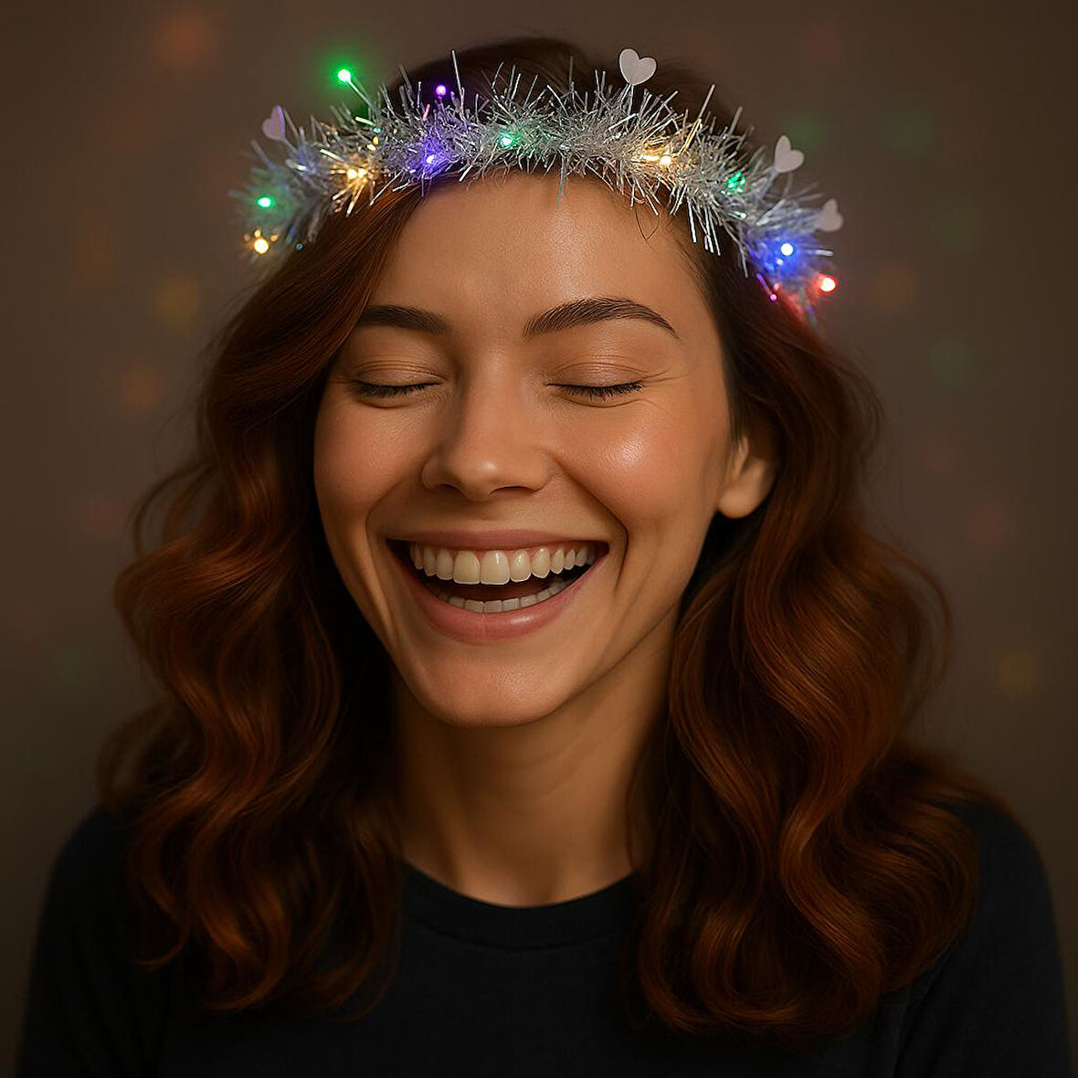 Kalp Püsküllü Gece Parıltısı 3 Modlu LED&amp;apos;li Işıklı Taç Gümüş Renk (5224) AZ-522489Gosa5104