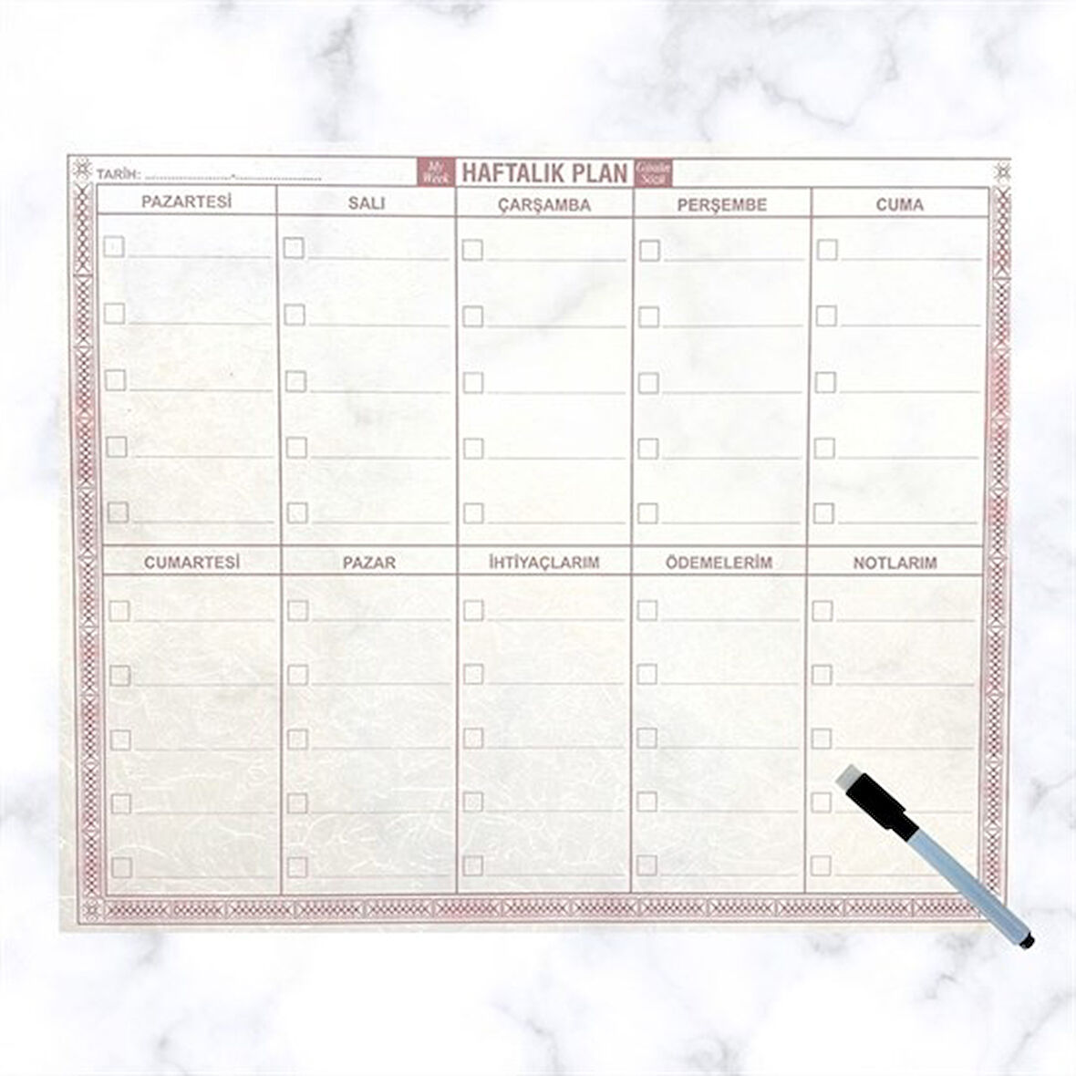 Şeffaf Kendiliğinden Yapışkanlı Kalemli Haftalık Planlayıcı 40cm-50cm (5224)