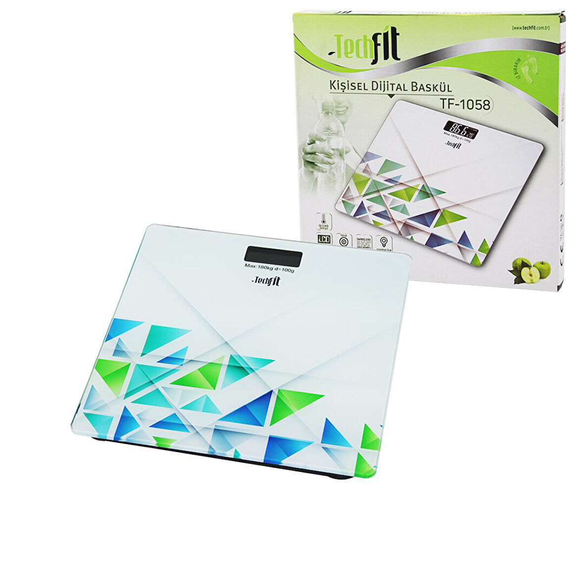 DESENLİ CAM TEMPERLİ DİJİTAL BASKÜL TERAZİ 180KG/100GRLCD EKRAN - SENSÖR (5224)