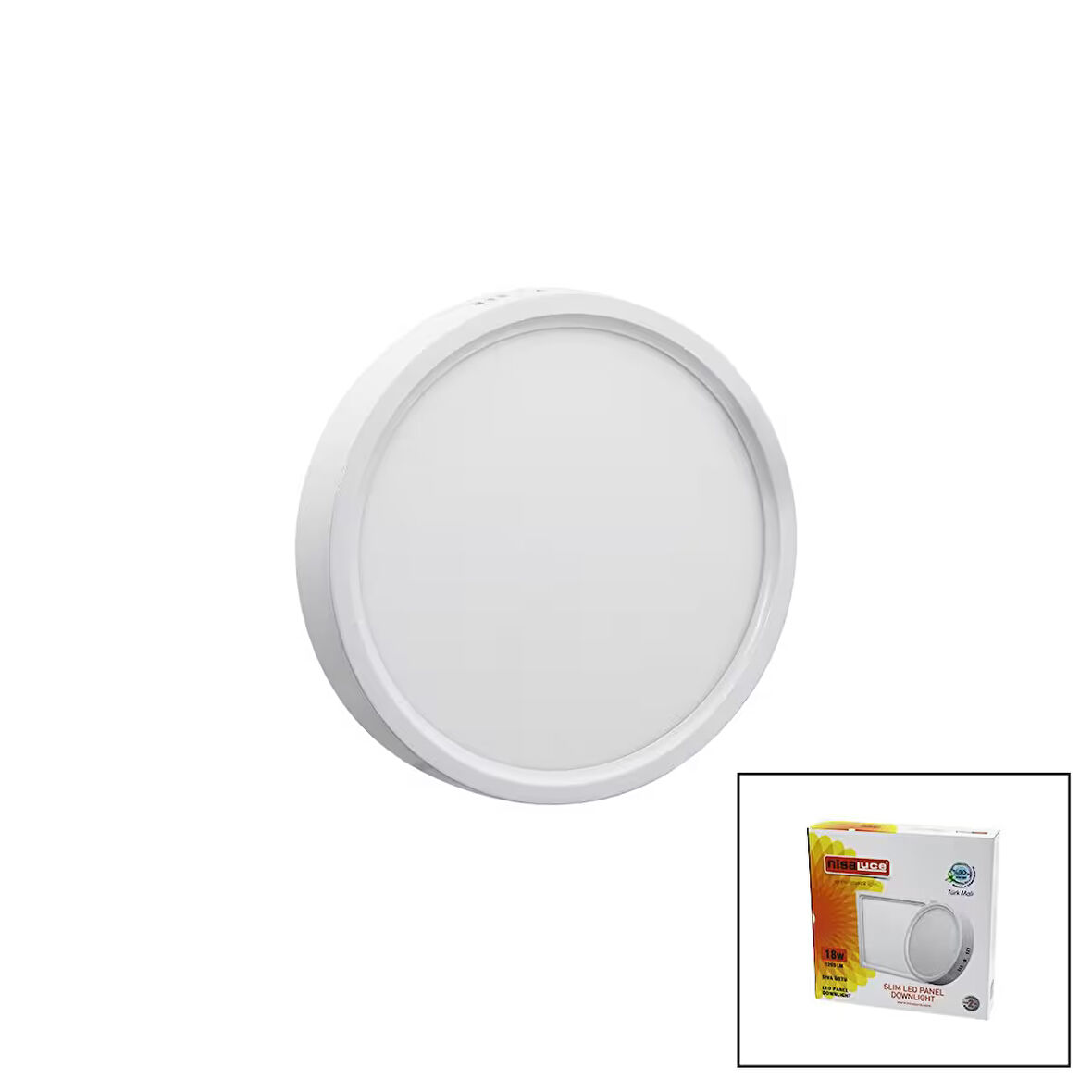 NİSALUCE EPL-18SÜ 18W BEYAZ METAL KASA SIVA ÜSTÜ YUVARLAK LED SLİM PANEL 1260LM BEYAZ=6500K 30.000 SAAT ÖMÜR (5224)