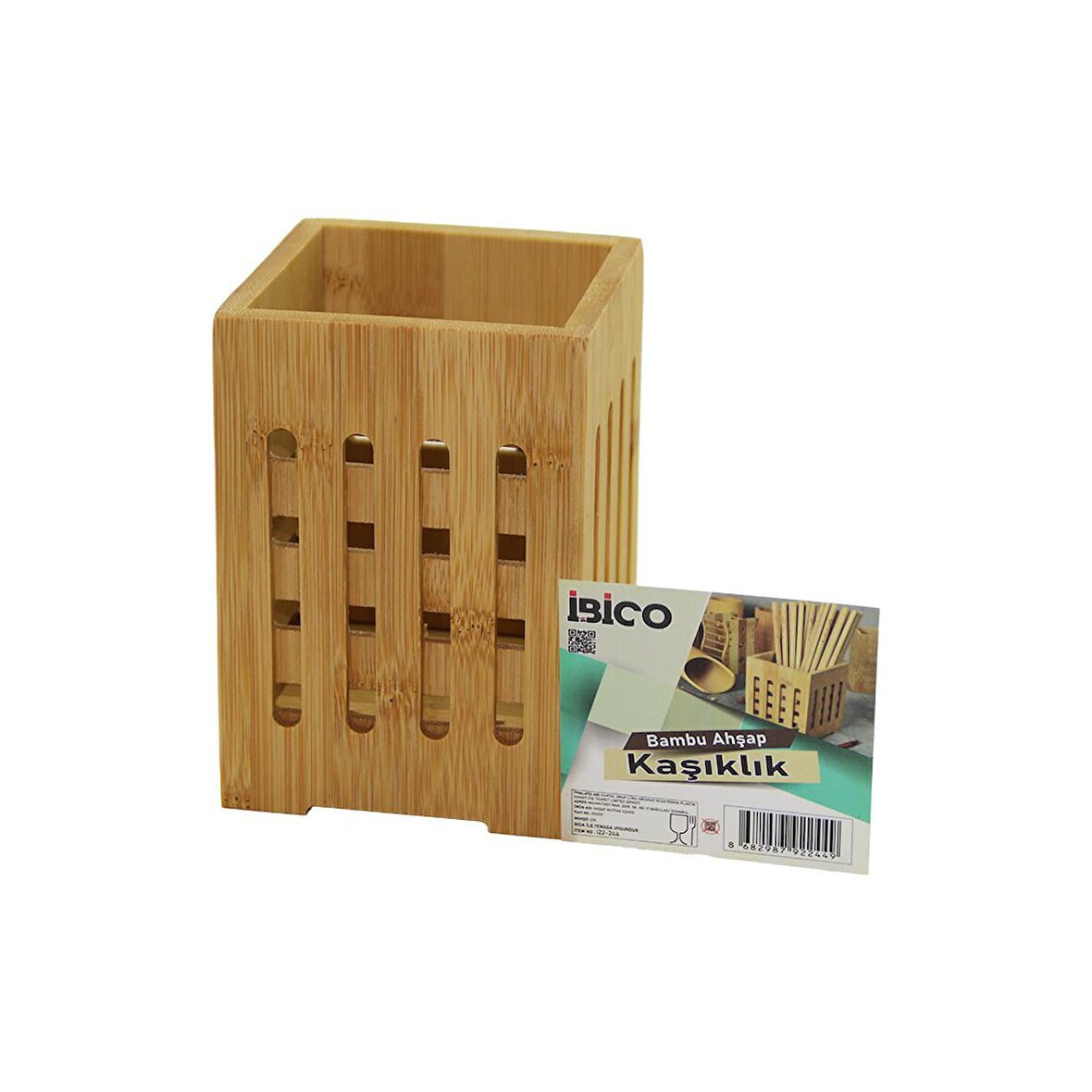 BÜYÜK - PENCERELİ  KARE=10X10CM  AHŞAP BAMBU KAŞIKLIK ORGANİZER (5224)