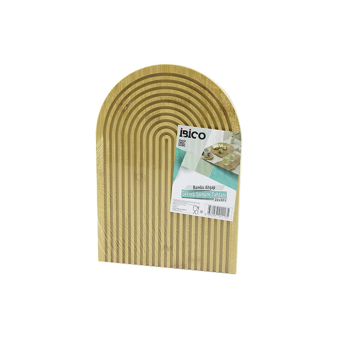 YARIM DAİRE  ÇİFT TARAFLI=DÜZ - KANALLI AHŞAP BAMBU SUNUM TEPSİ 22X32CM (5224)