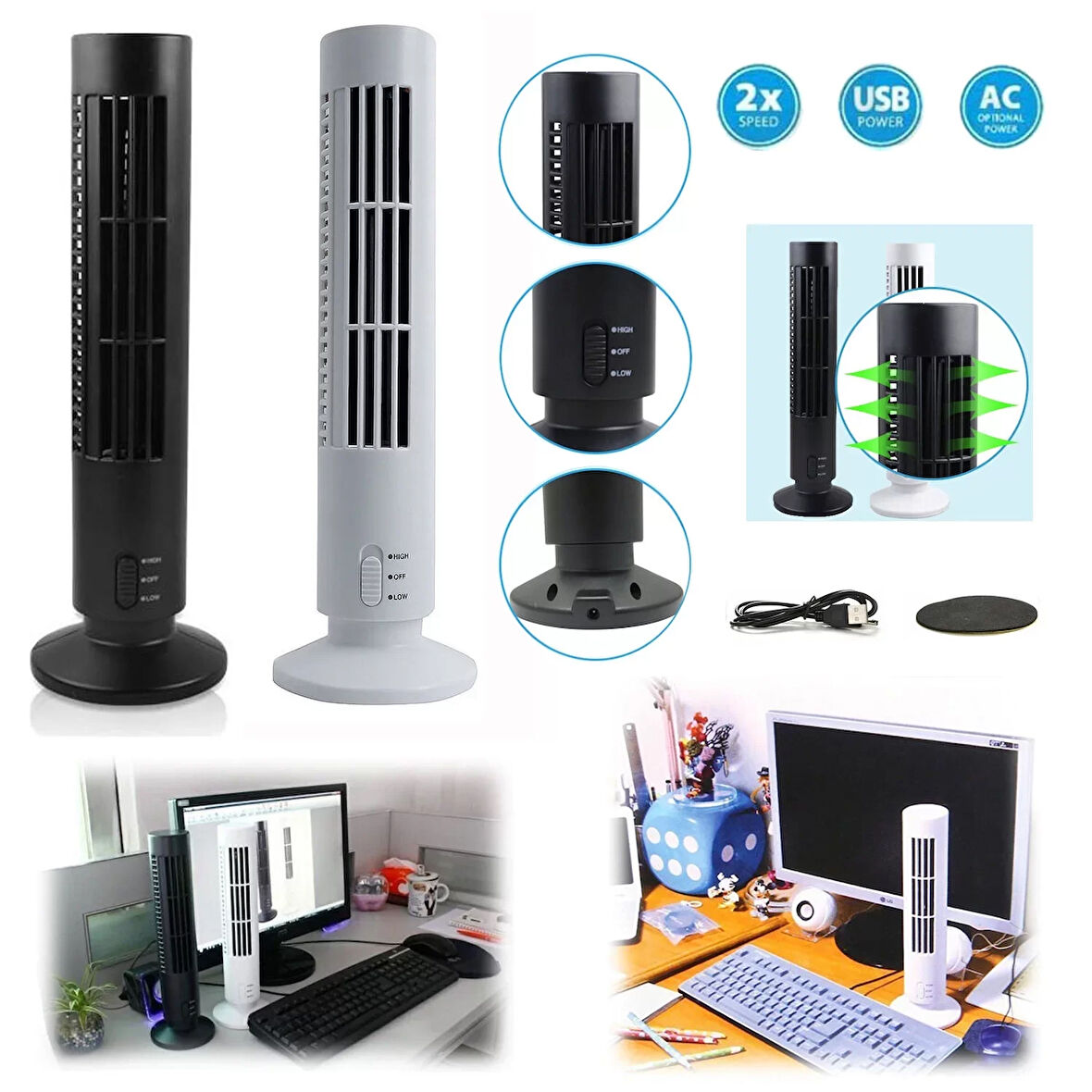 Kule Tipi USB Elektrik Fan Yapraksız Klima Fanı (5224)