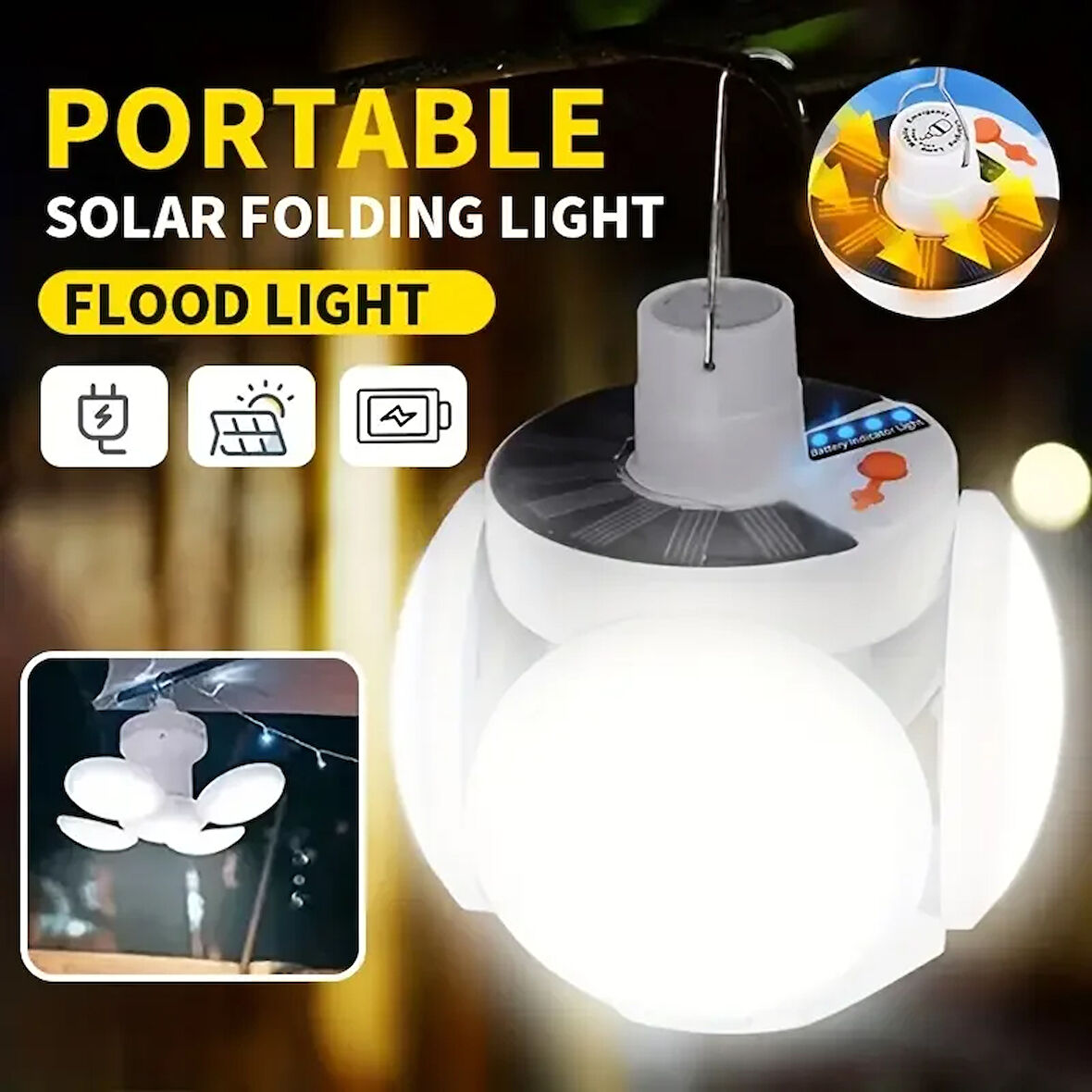 Solar Güneş Enerji Ve Usb Sarjlı 5 Kanatlı Led Lamba (5224)