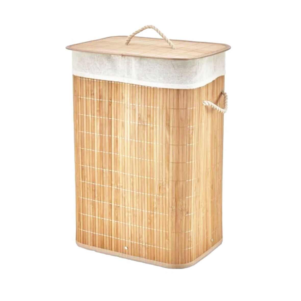 DİKDÖRTGEN BAMBU AHŞAP KİRLİ ÇAMAŞIR SEPETİ 40X30X60CM SEYYAR KAPAKLI İÇİ BEZLİ İP KULPLU (5224)