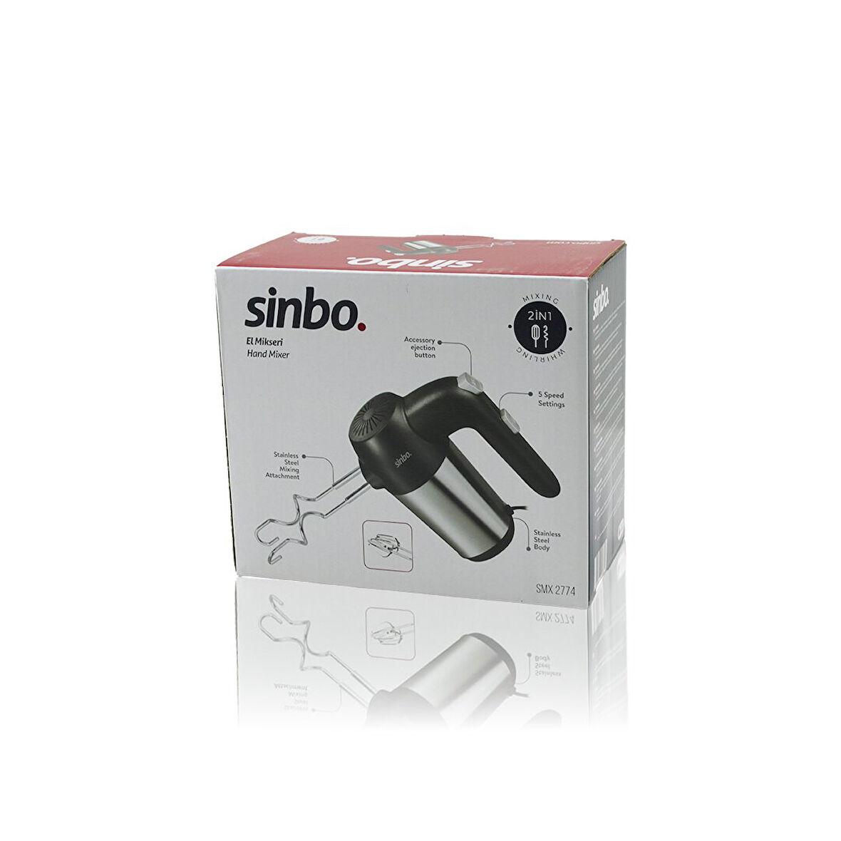 EL MİKSERİ 2İN1= KARIŞITMA - ÇIRPMA APARATI 5 KADEME HIZ AYARI PASLANMAZ ÇELİK GÖVDE 200W SMX-2774 (5224)
