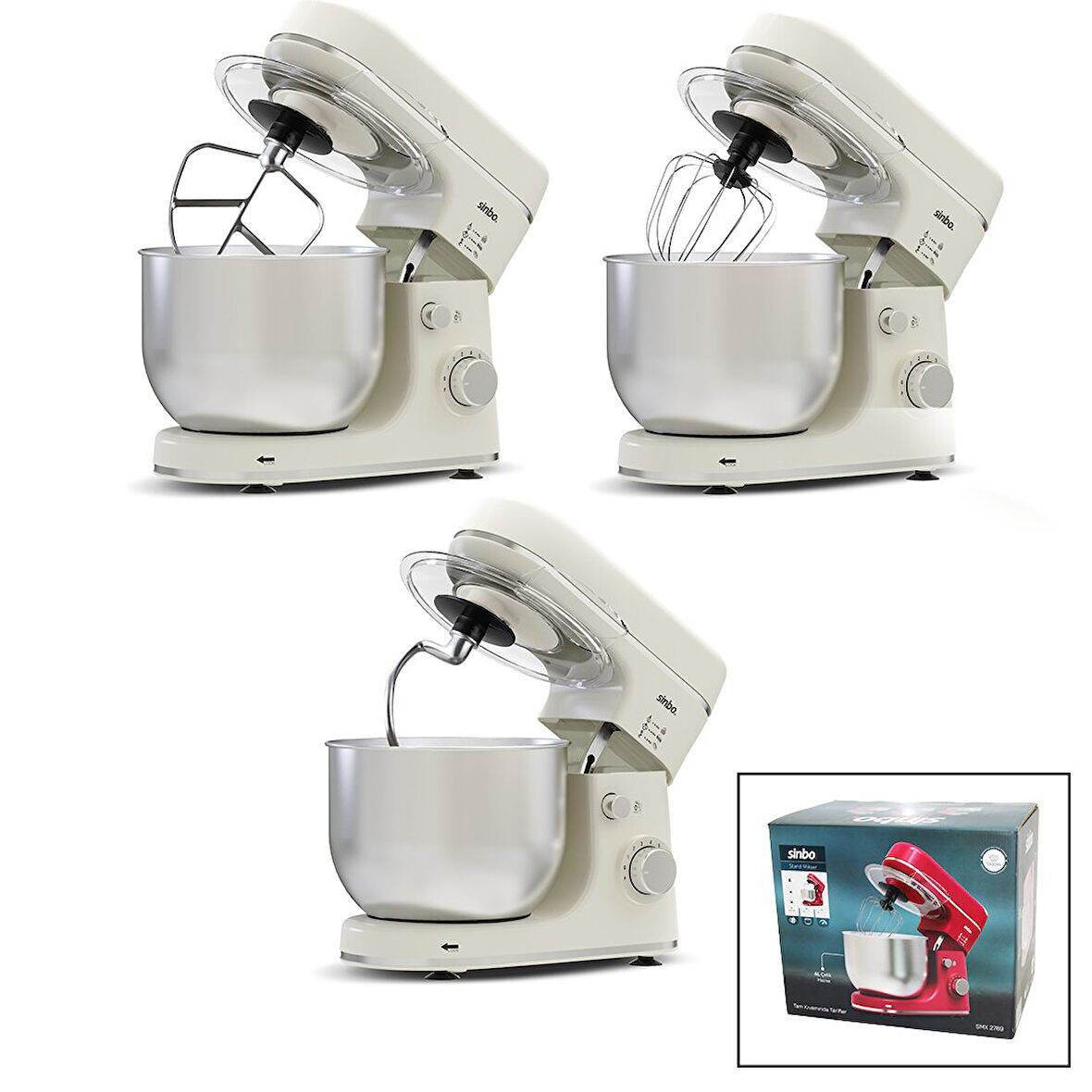 STANDLI MİKSER - BLENDER SETİ 3 FARKLI UÇ 8 KADEME HIZ+TURBO HAMUR YOĞURMA-ÇIRPICI-KARIŞITIRICI+ KASE 1300W 6LT ÇELİK HAZNE -SMX-2769 (5224)