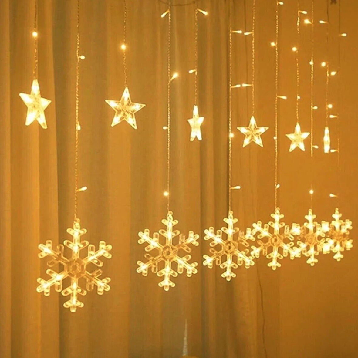 GÜN IŞIĞI - KAR TANE 3MT - FİŞLİ EKLEMELİ - FONKSİYONLU LUX SARKIT PERDE LED - DEKOR LAMBA (5224)